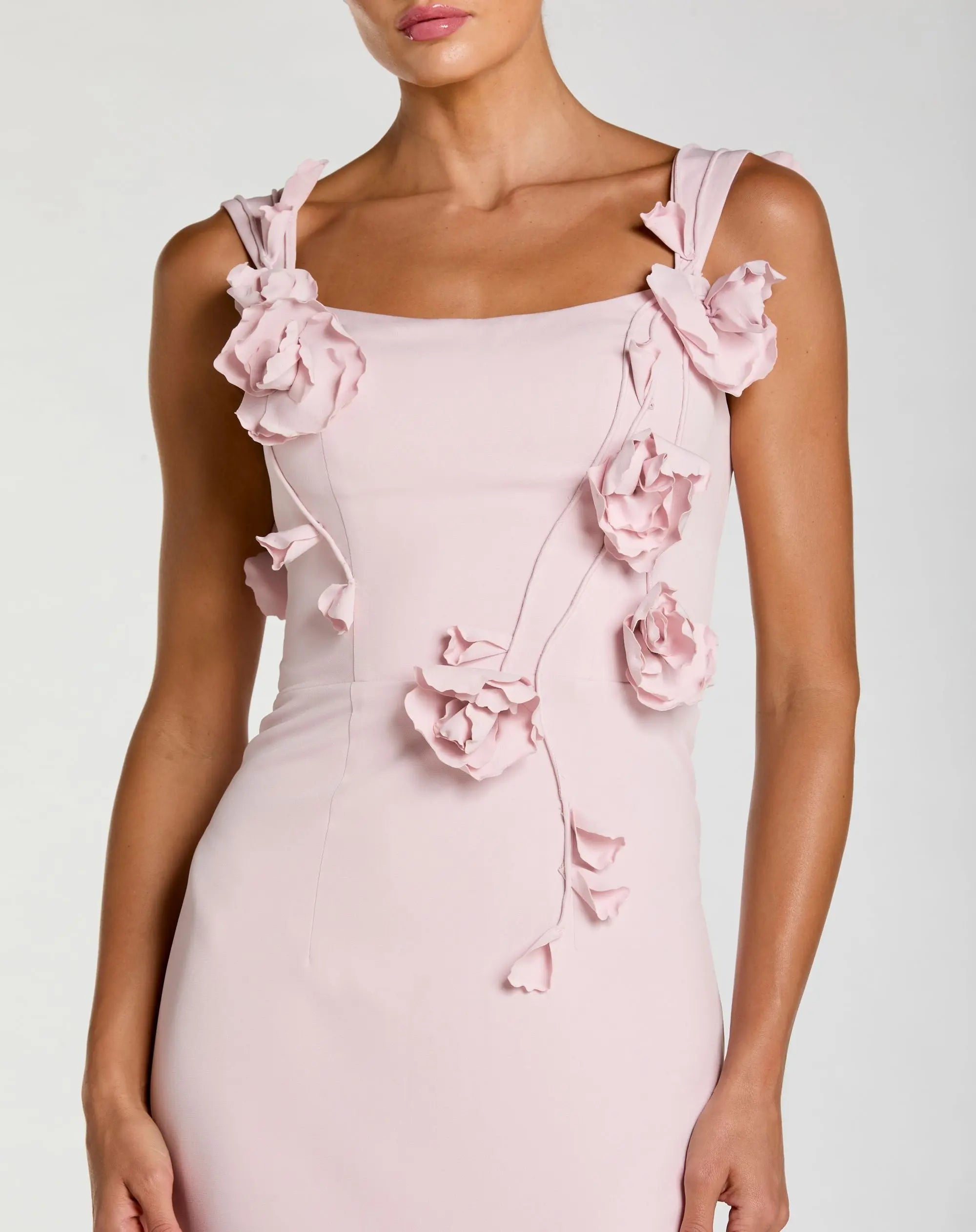 Pink Sleeveless Crepe Column Gown With Floral Detail-Myartka