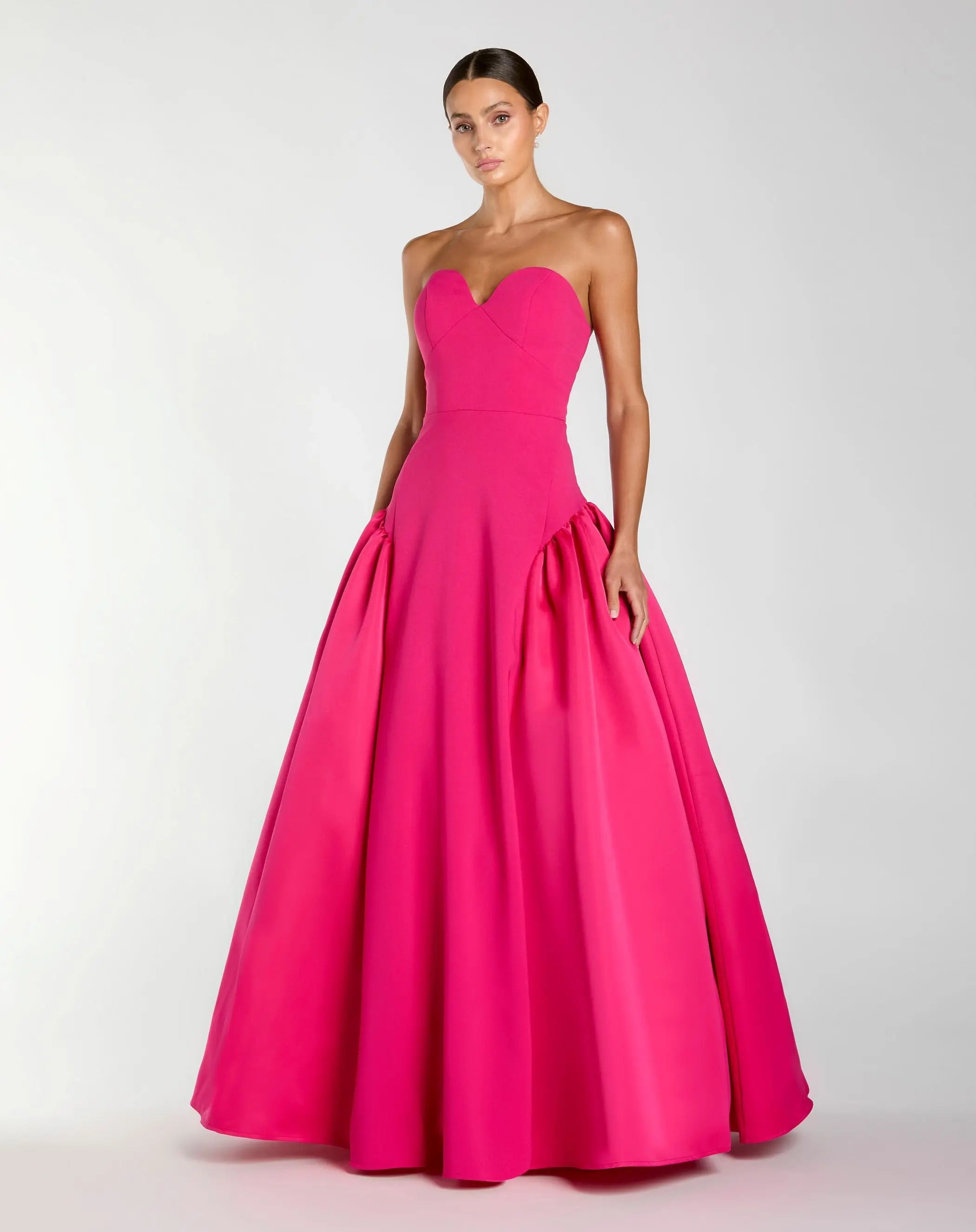 Pink Strapless Crepe Ball Gown With Satin Skirt-Myartka