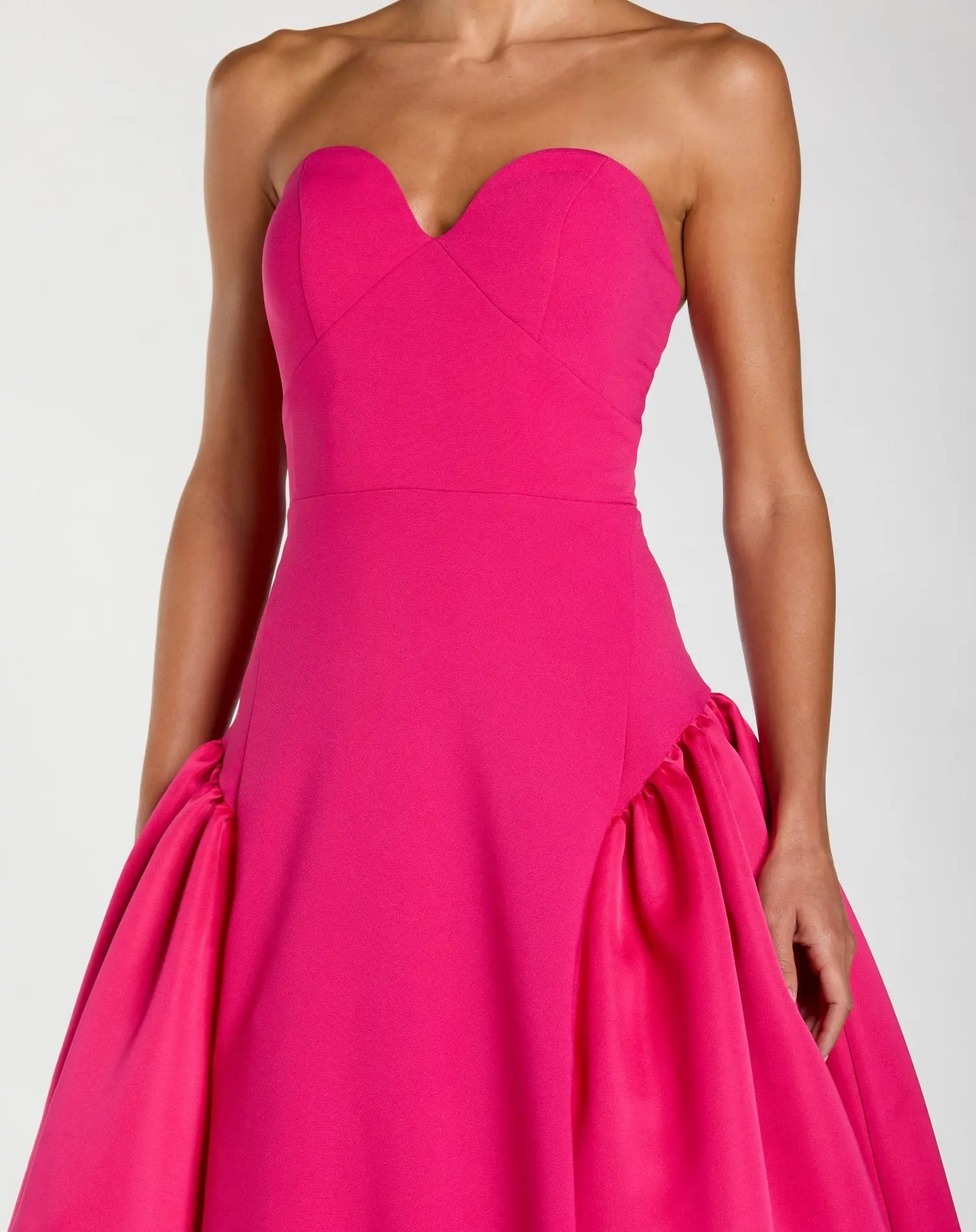 Pink Strapless Crepe Ball Gown With Satin Skirt-Myartka