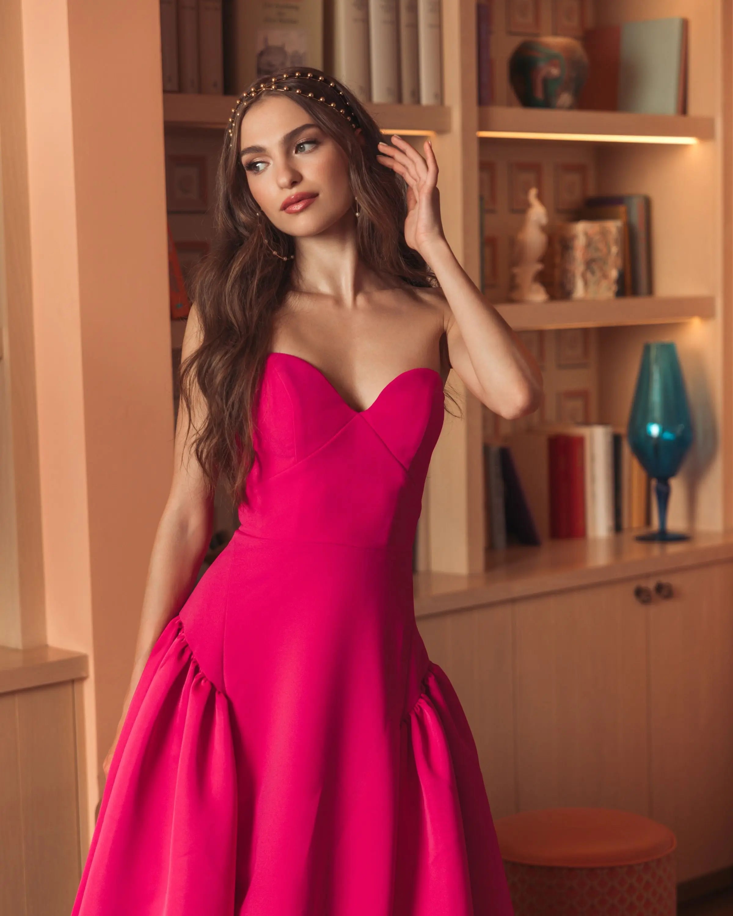 Pink Strapless Crepe Ball Gown With Satin Skirt-Myartka