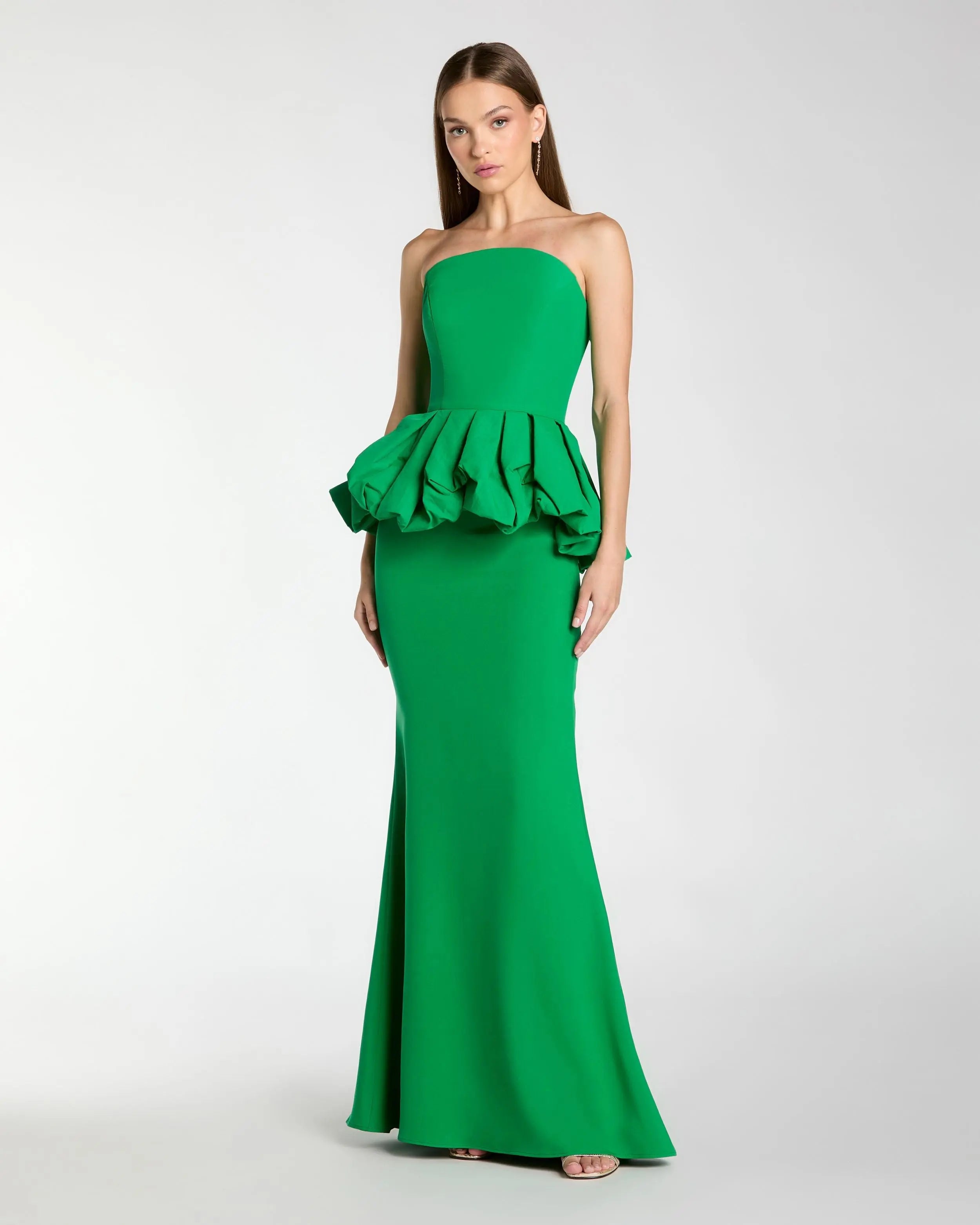 Green Strapless Peplum Trumpet Gown-Myartka