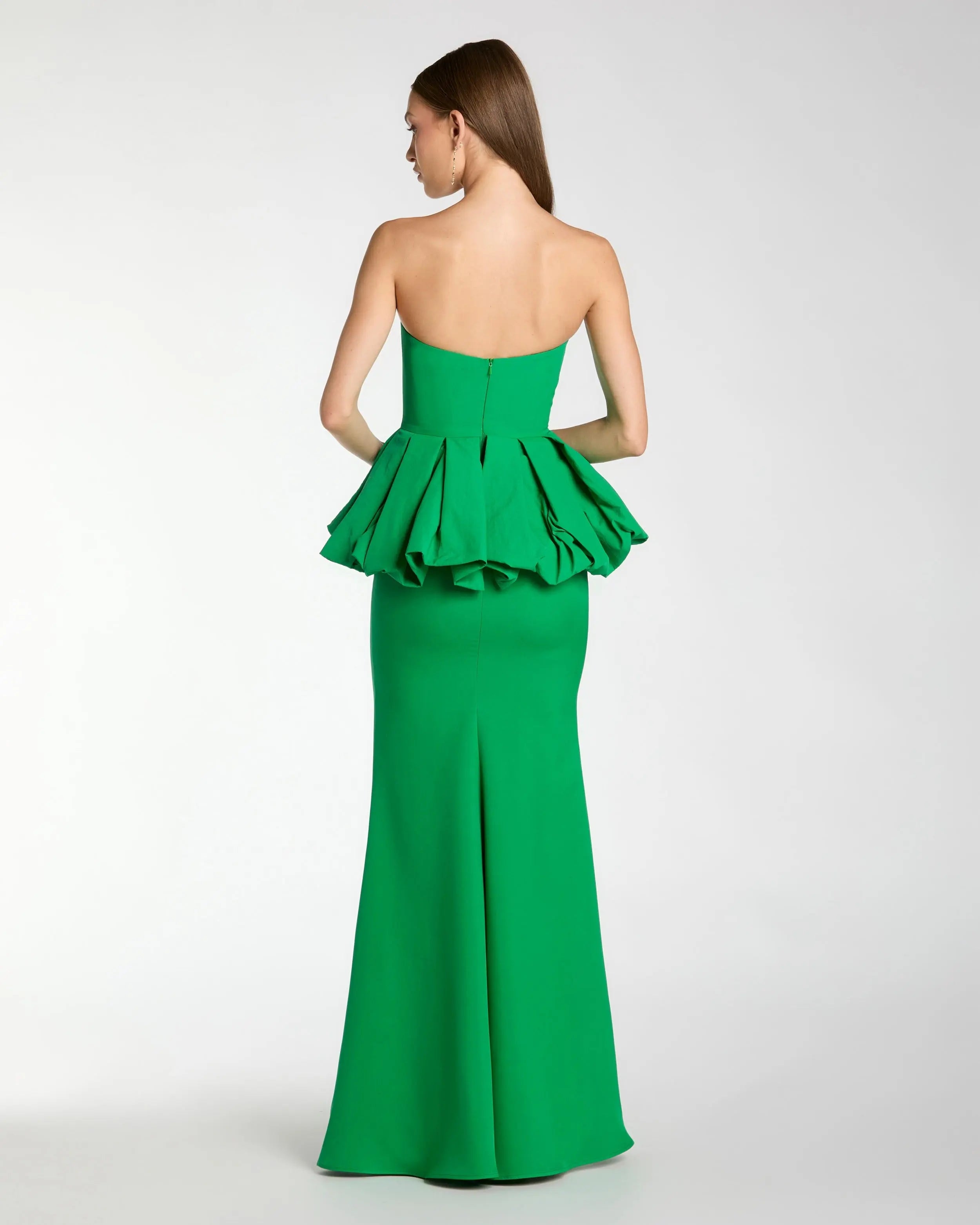 Green Strapless Peplum Trumpet Gown-Myartka