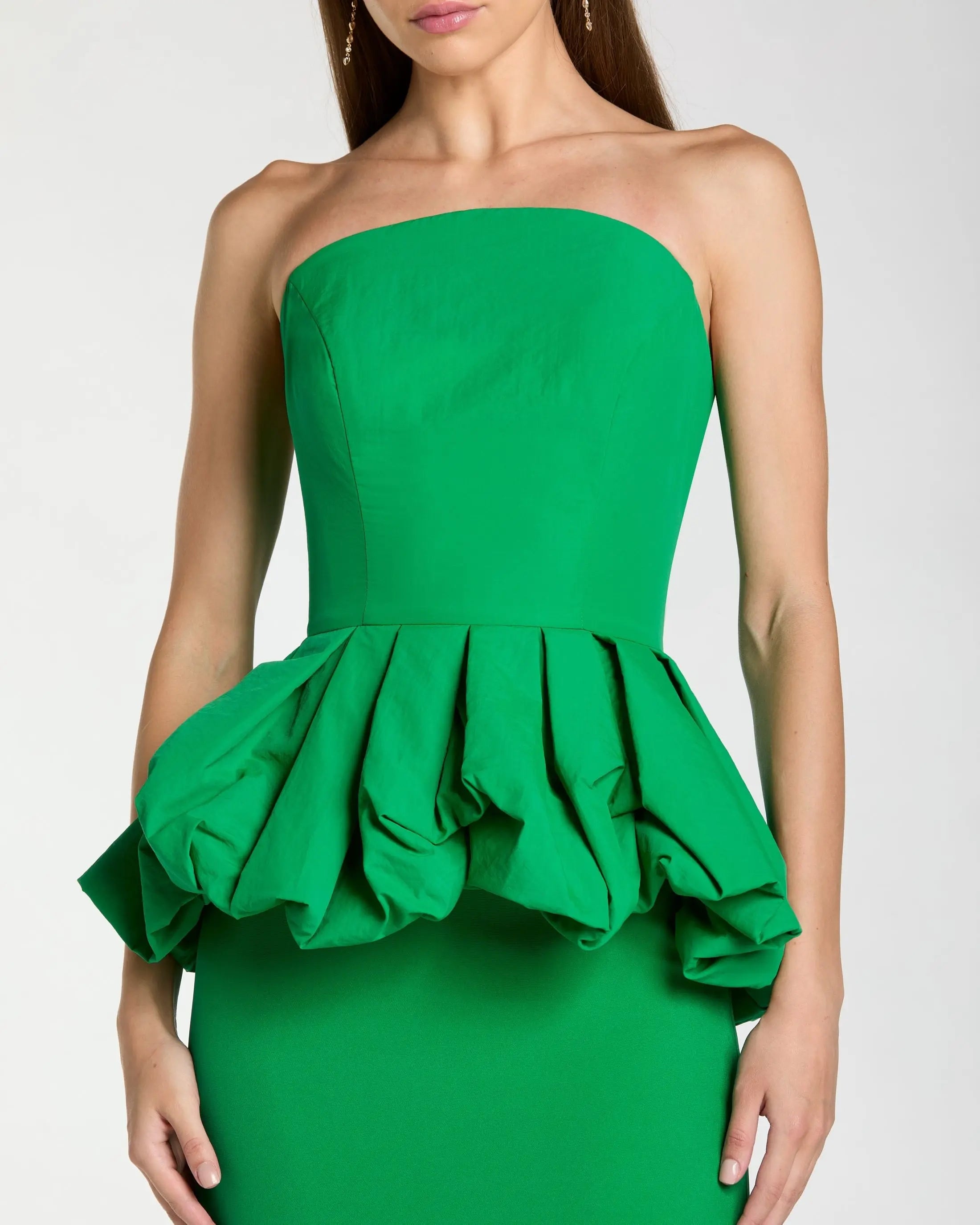 Green Strapless Peplum Trumpet Gown-Myartka