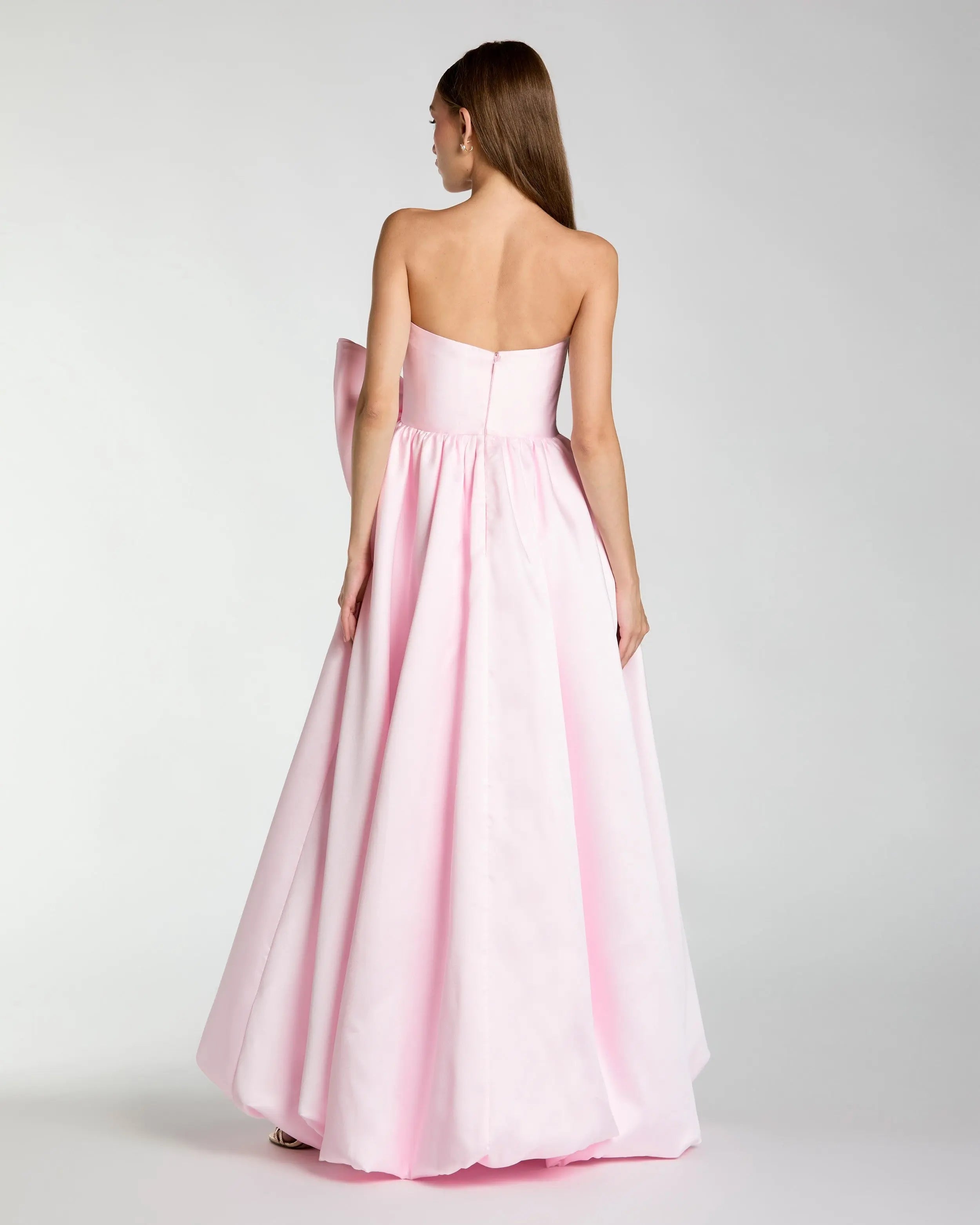 Light Pink Mikado Strapless Bubble Hem Ball Gown with Bow-Myartka