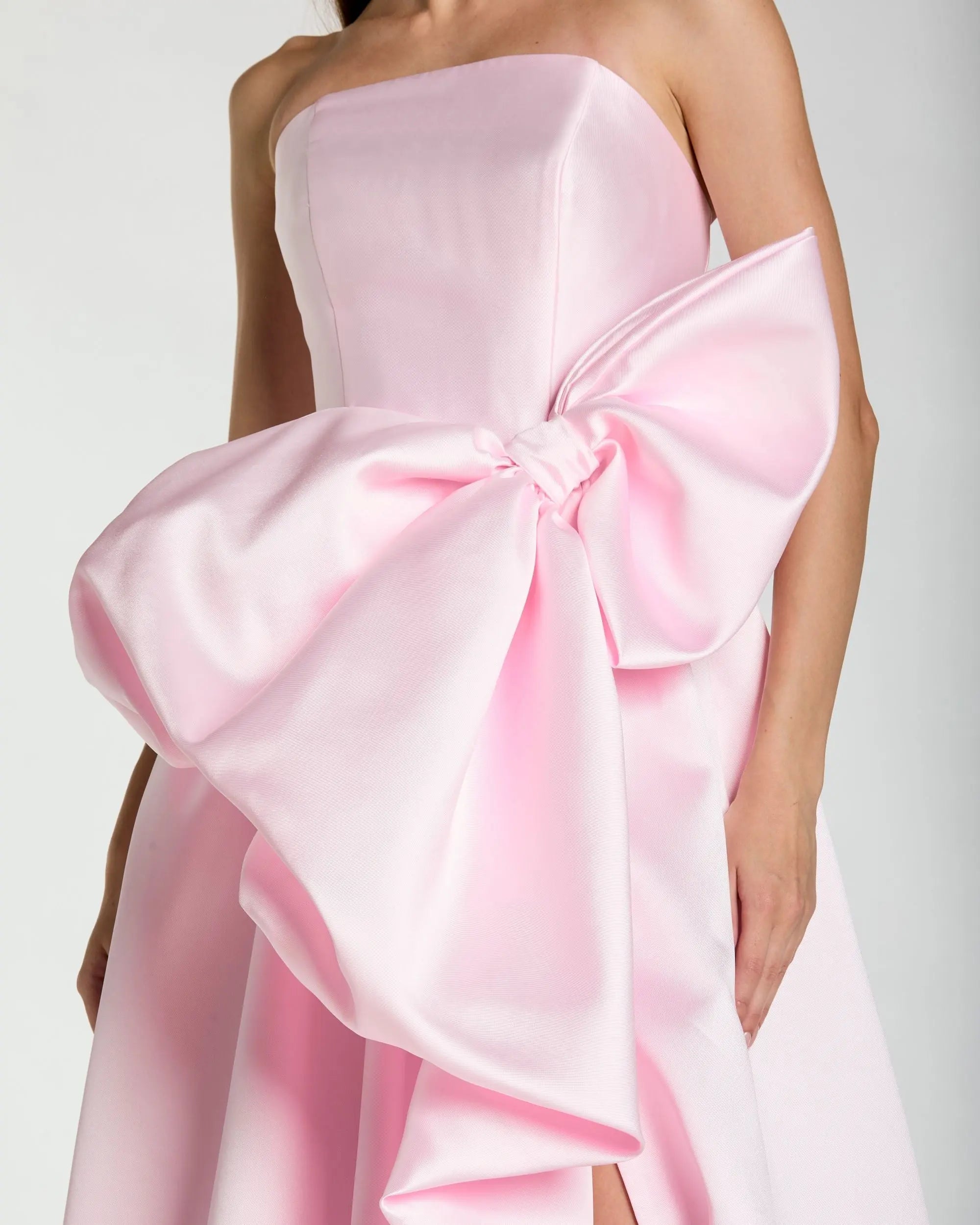 Light Pink Mikado Strapless Bubble Hem Ball Gown with Bow-Myartka
