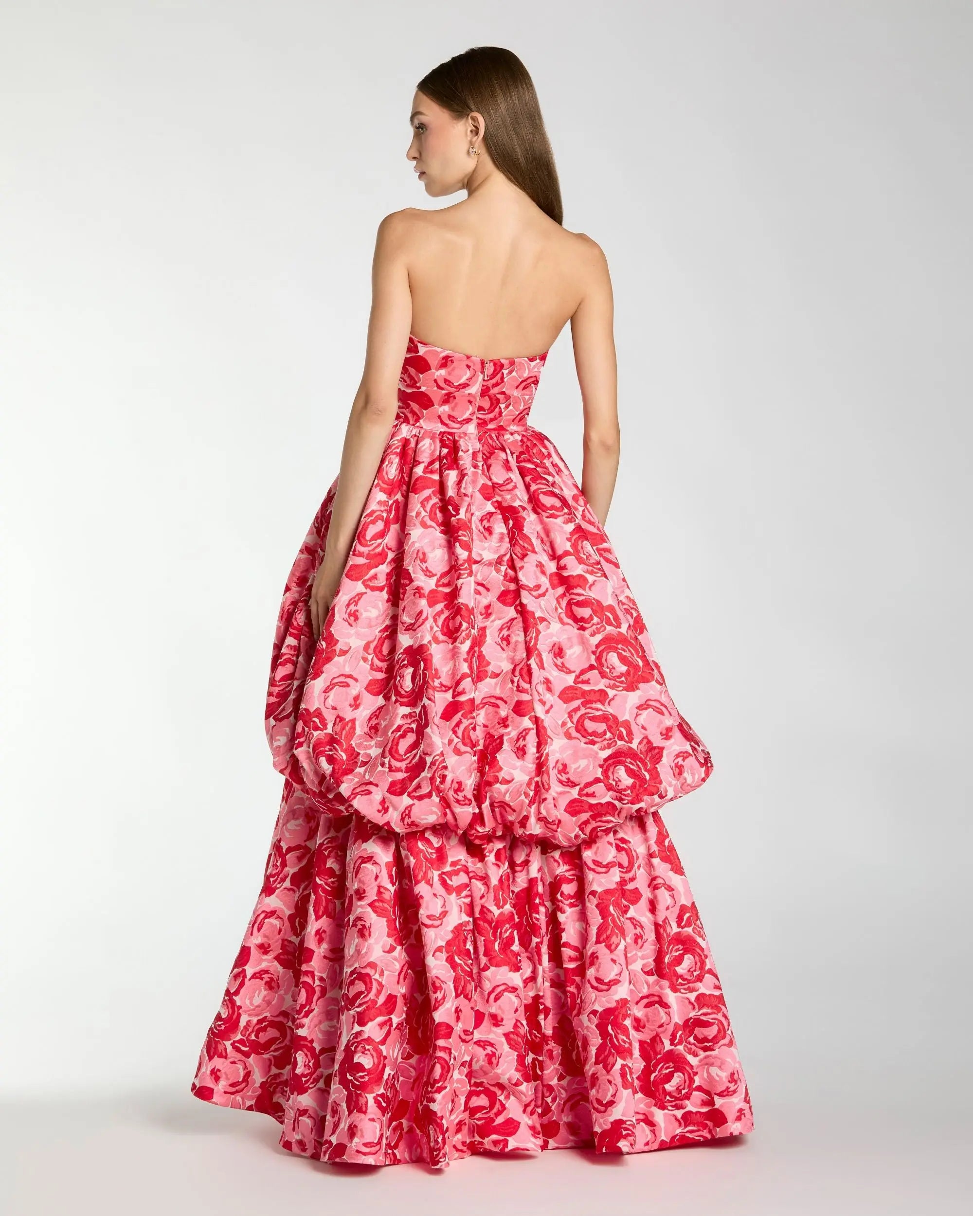 Pink Brocade Strapless Bubble Hem Ballgown-Myartka