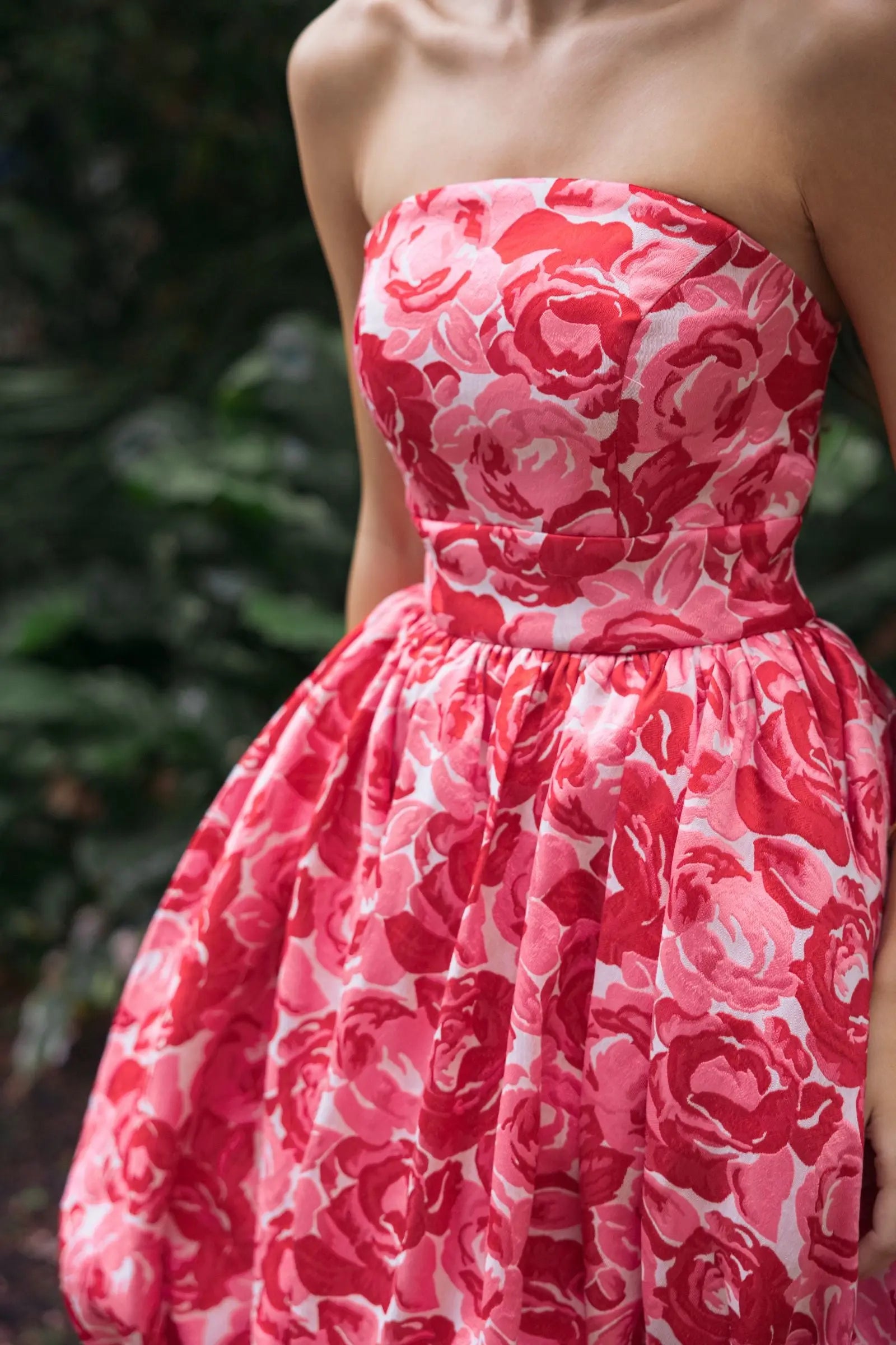 Pink Brocade Strapless Bubble Hem Ballgown-Myartka