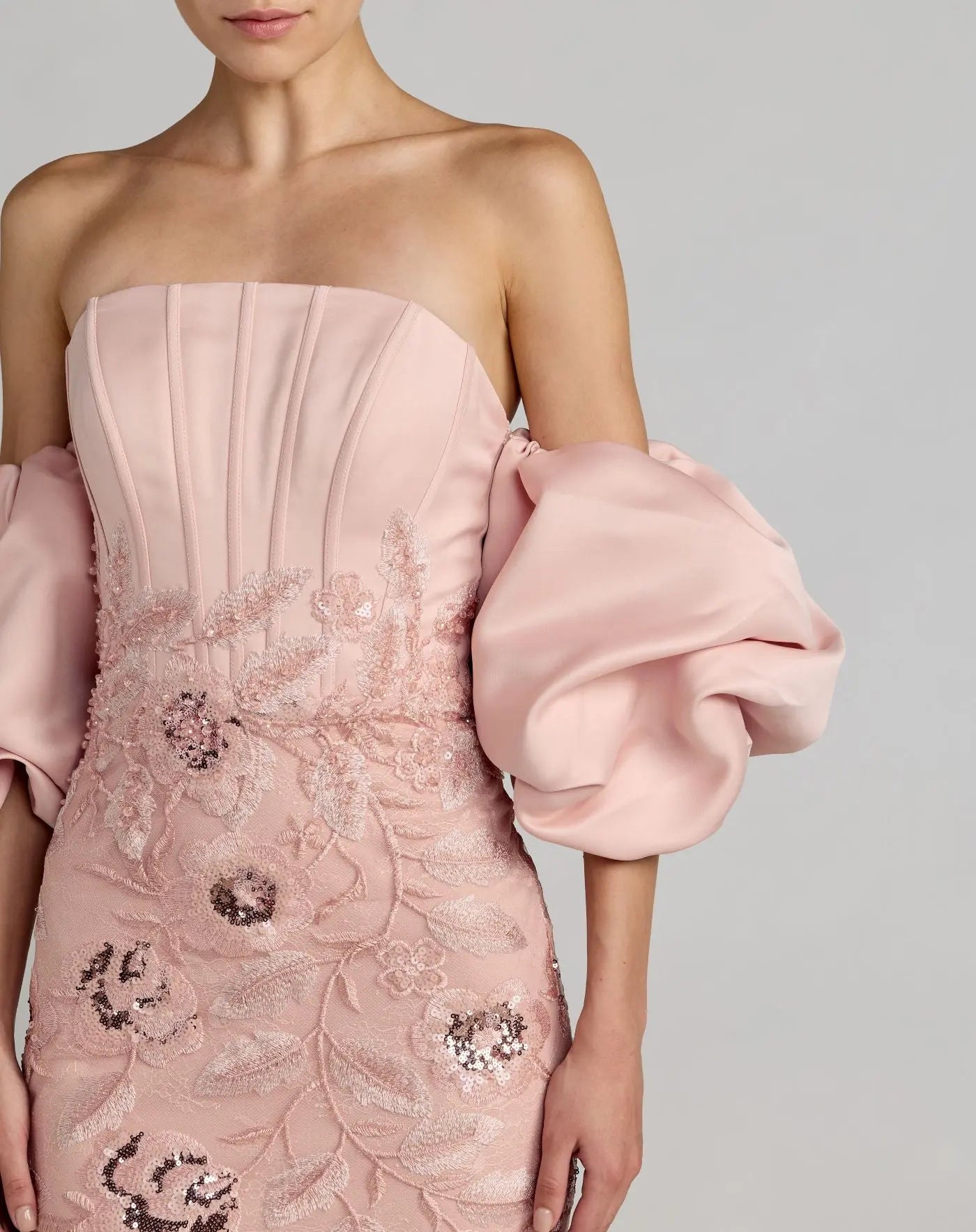 Pink Satin Off The Shoulder Embroidered Mermaid Gown-Myartka