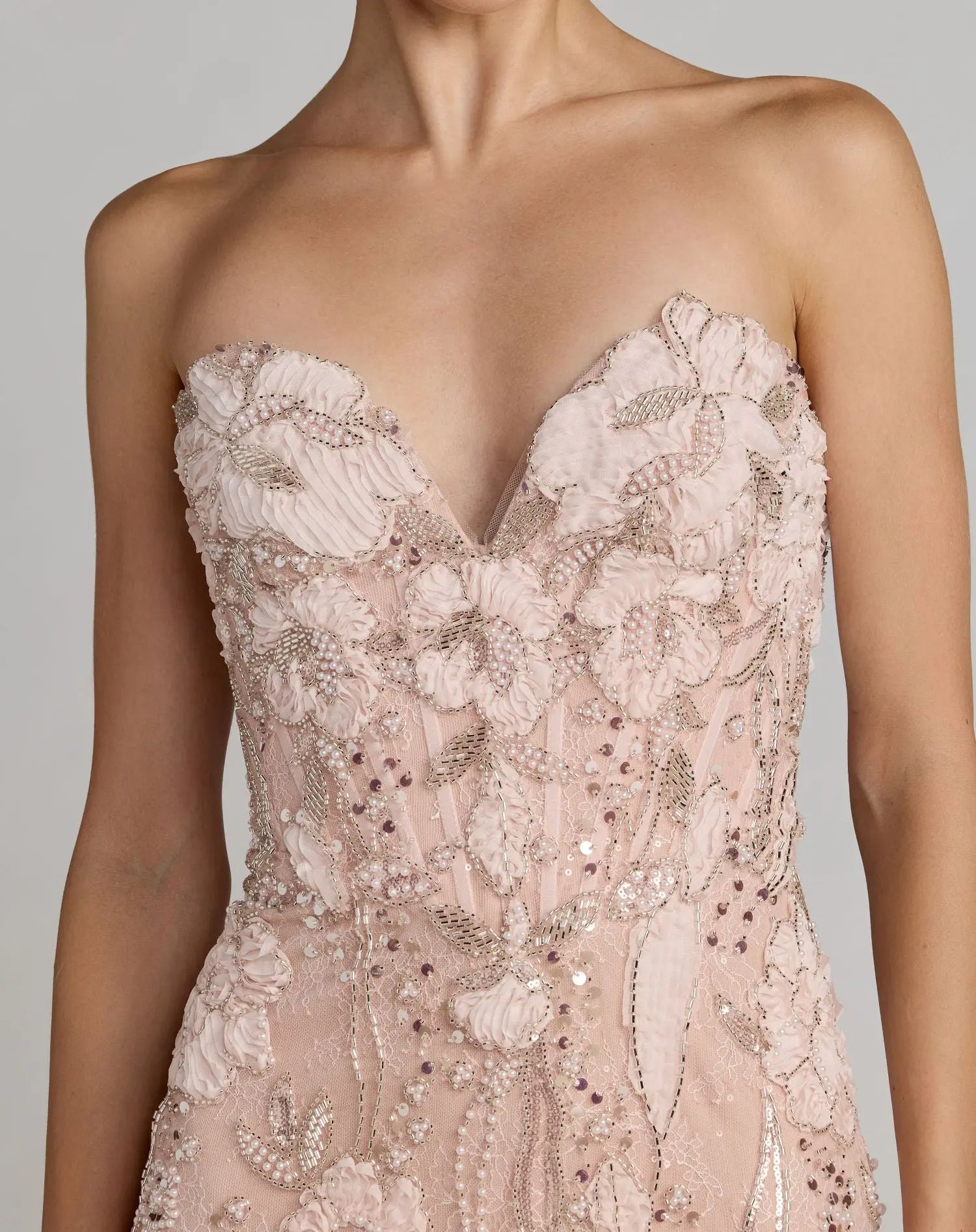 Pink Embellished Lace Strapless Sweetheart Gown-Myartka