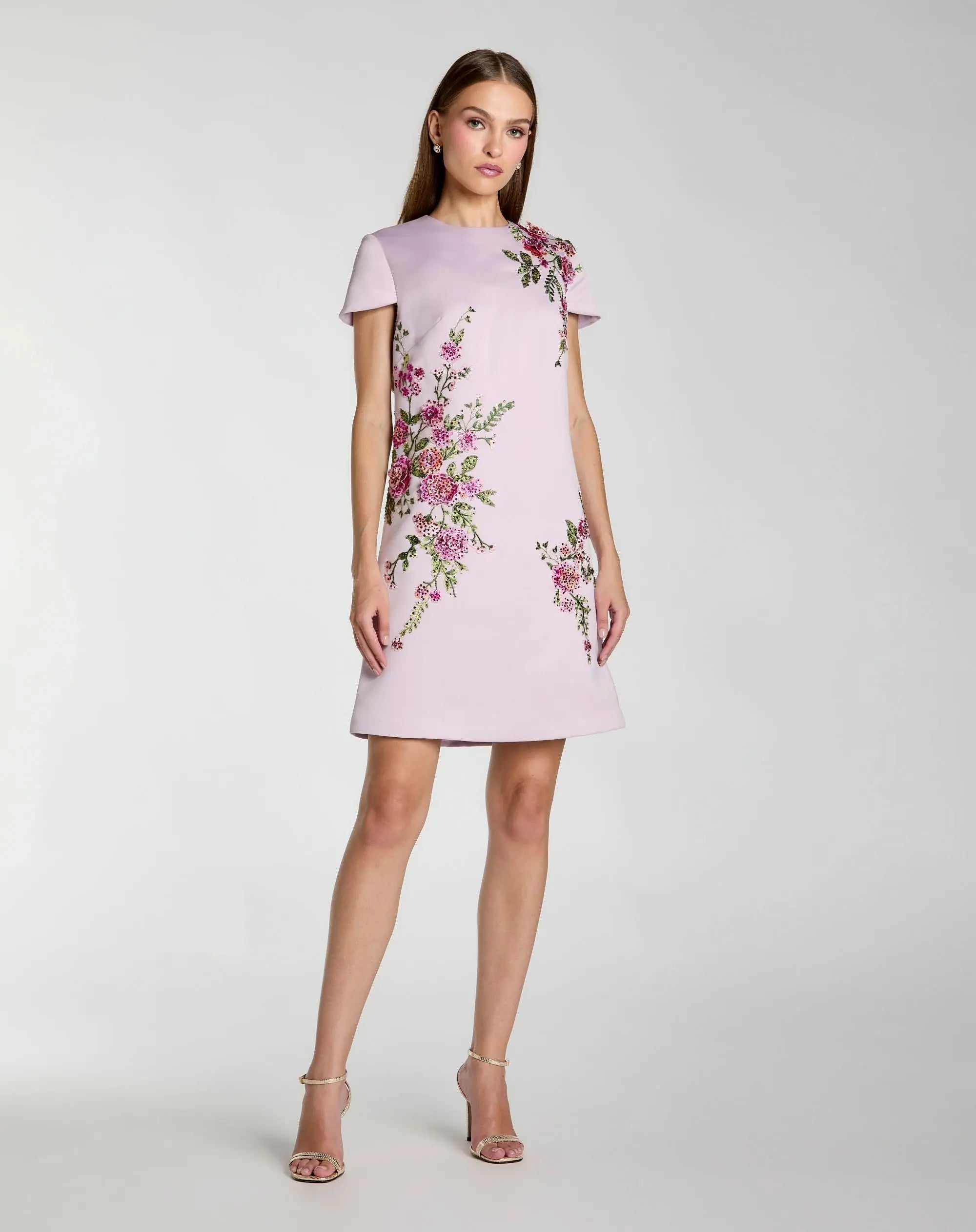Purple Cap Sleeve Embroidered Satin Mini Dress-Myartka
