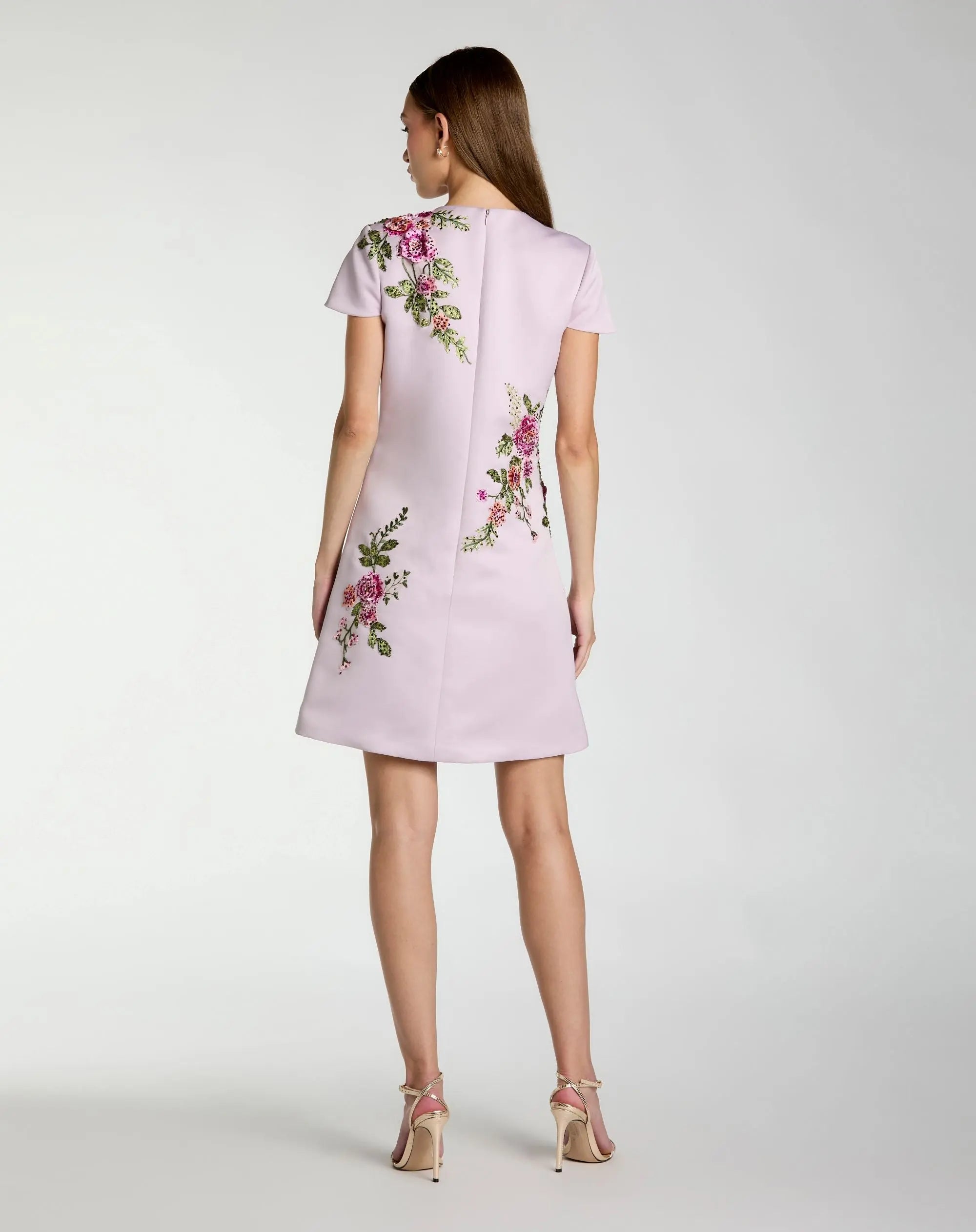 Purple Cap Sleeve Embroidered Satin Mini Dress-Myartka