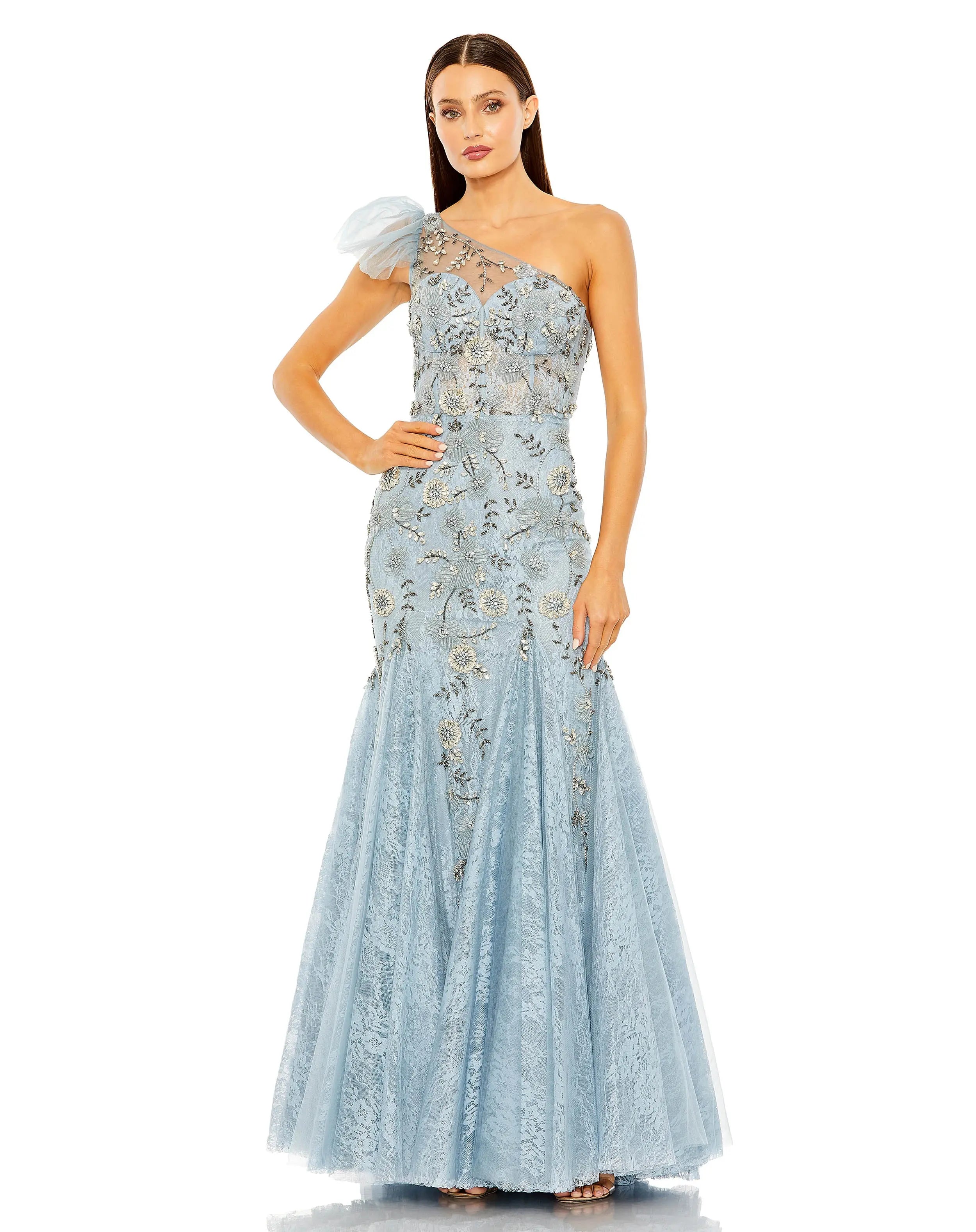Blue One Shoulder Embellished Mermaid Gown | One of a Kind | Sz. 2-Myartka