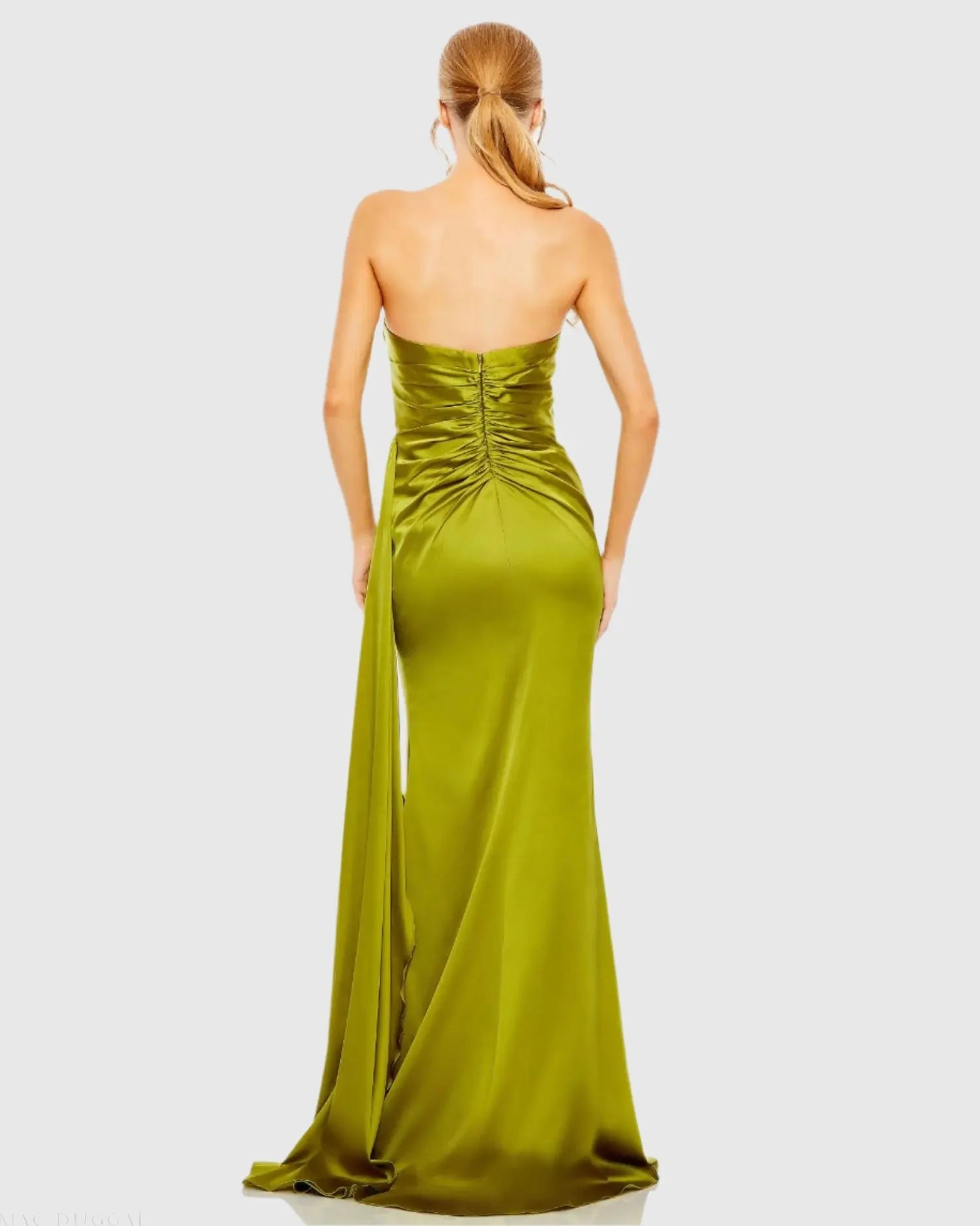 Green Strapless Embellished Sweetheart Neckline Satin Gown-Myartka