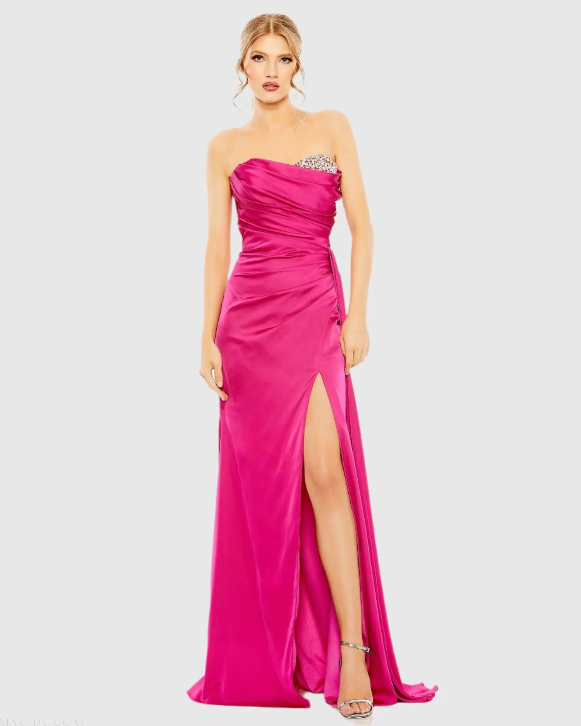 Strapless Embellished Sweetheart Neckline Satin Gown-Myartka