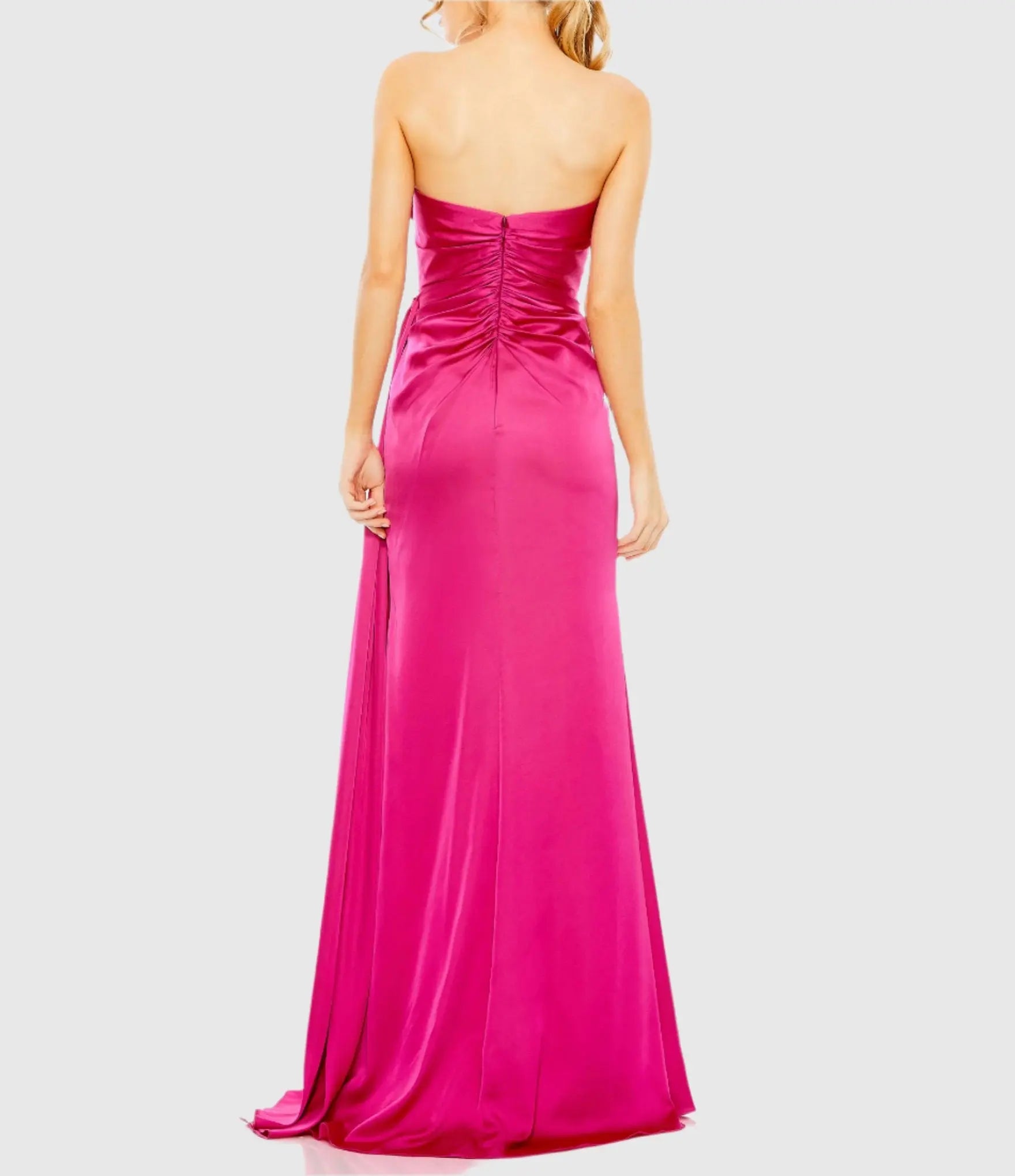 Pink Strapless Embellished Sweetheart Neckline Satin Gown-Myartka