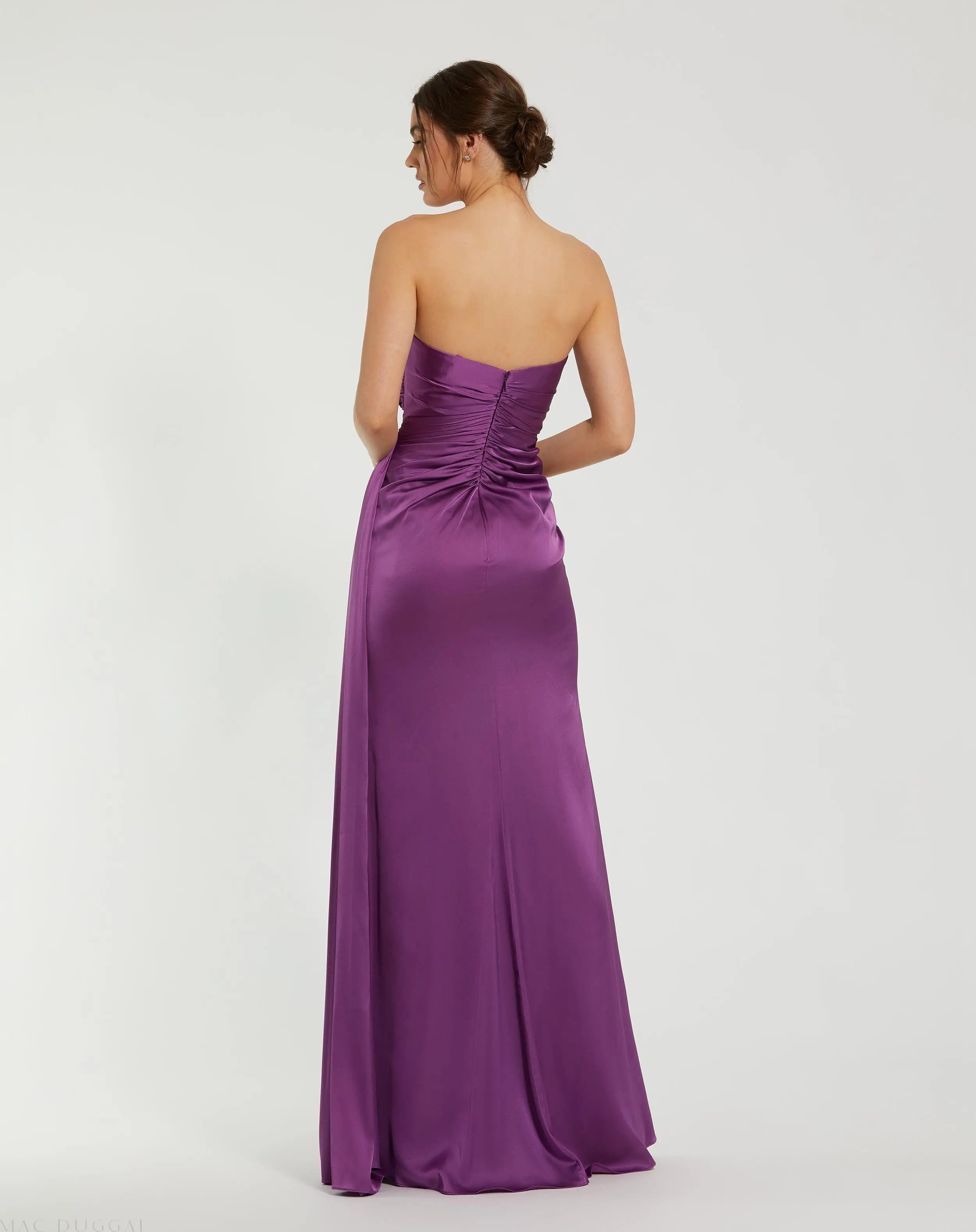 Purple Strapless Embellished Sweetheart Neckline Satin Gown-Myartka