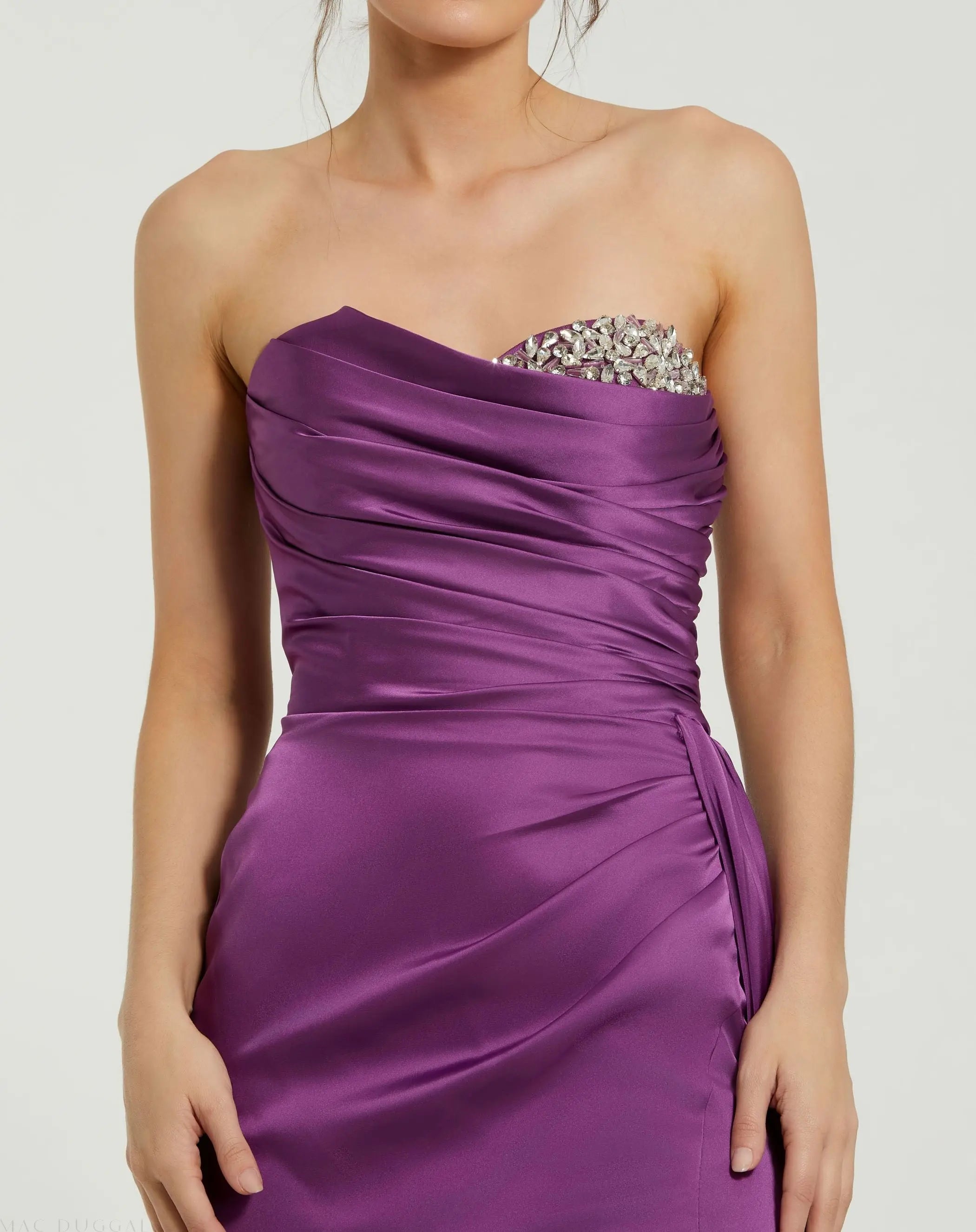 Purple Strapless Embellished Sweetheart Neckline Satin Gown-Myartka