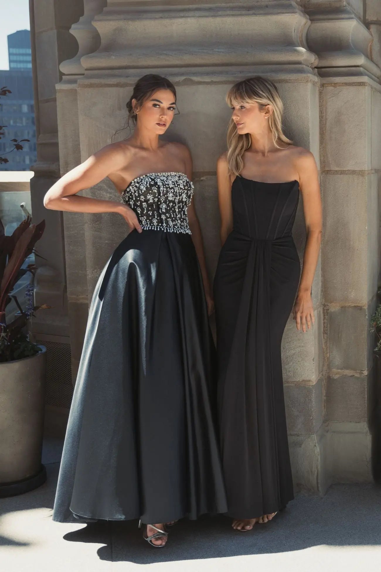 Black Strapless Embellished Top Satin Ball Gown-Myartka