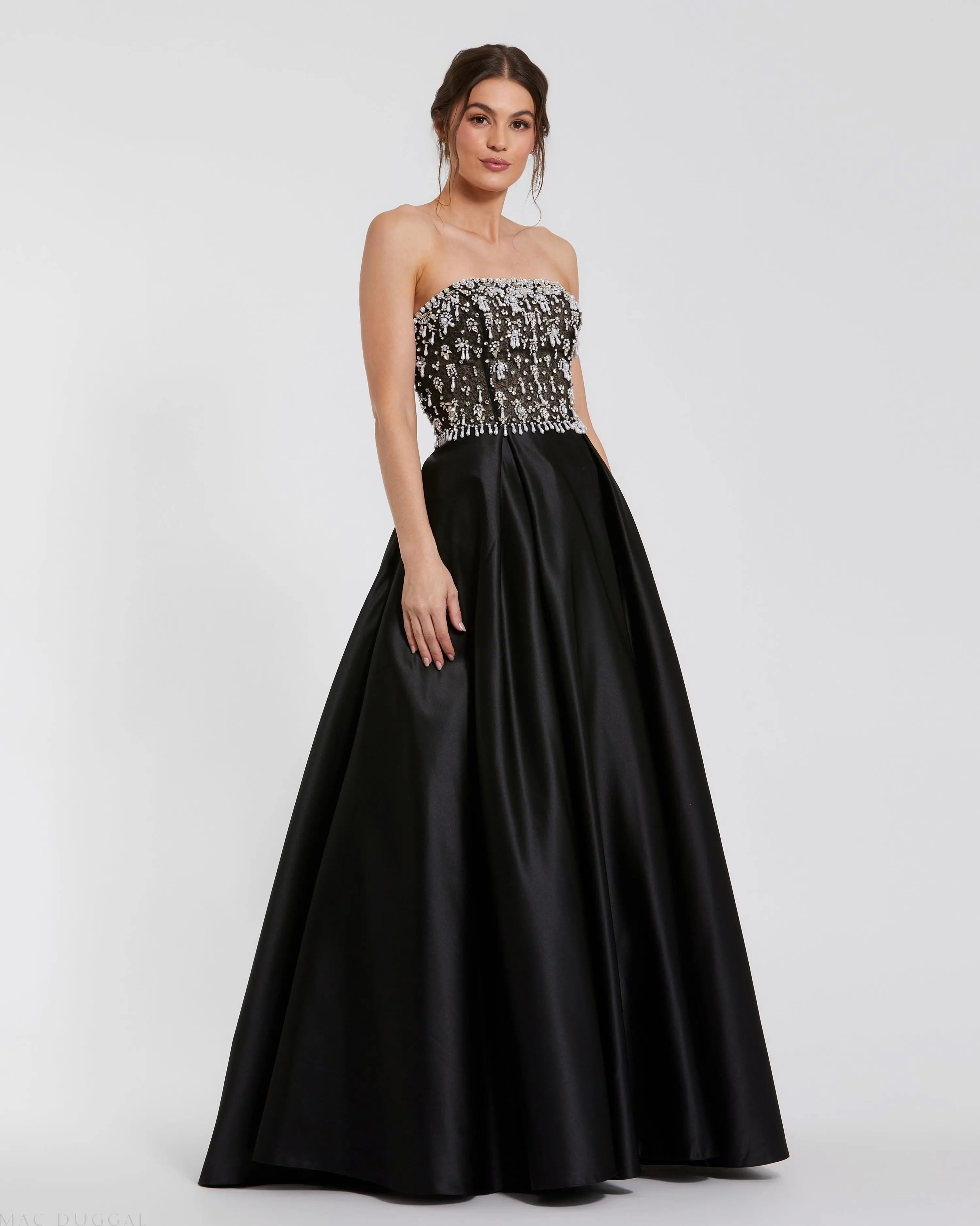 Black Strapless Embellished Top Satin Ball Gown-Myartka