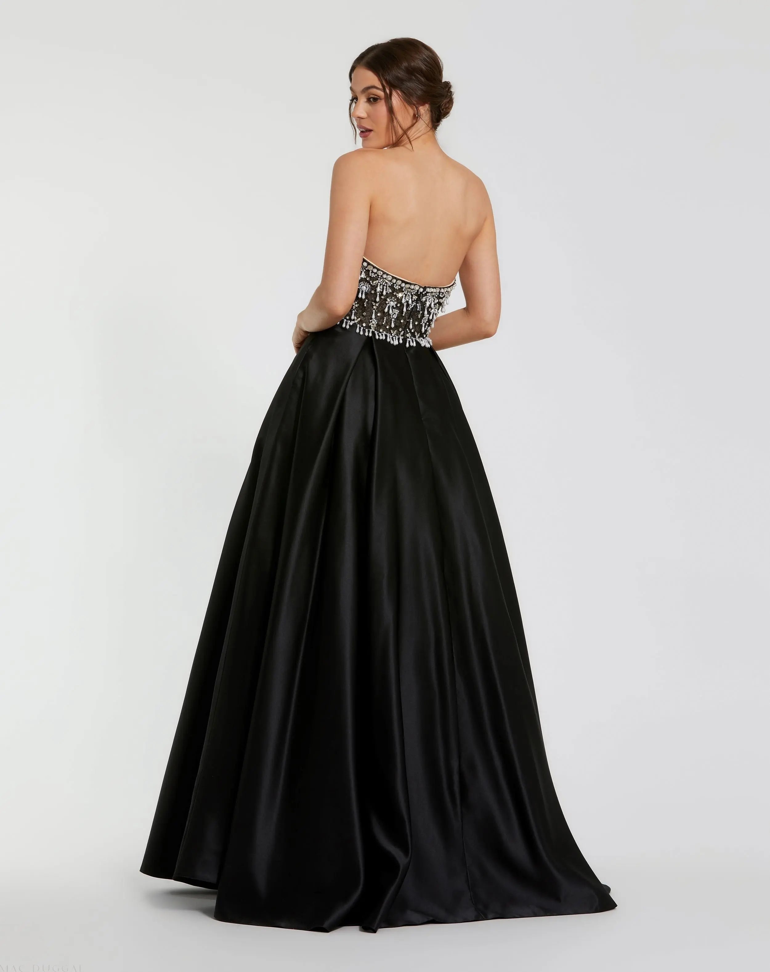 Black Strapless Embellished Top Satin Ball Gown-Myartka