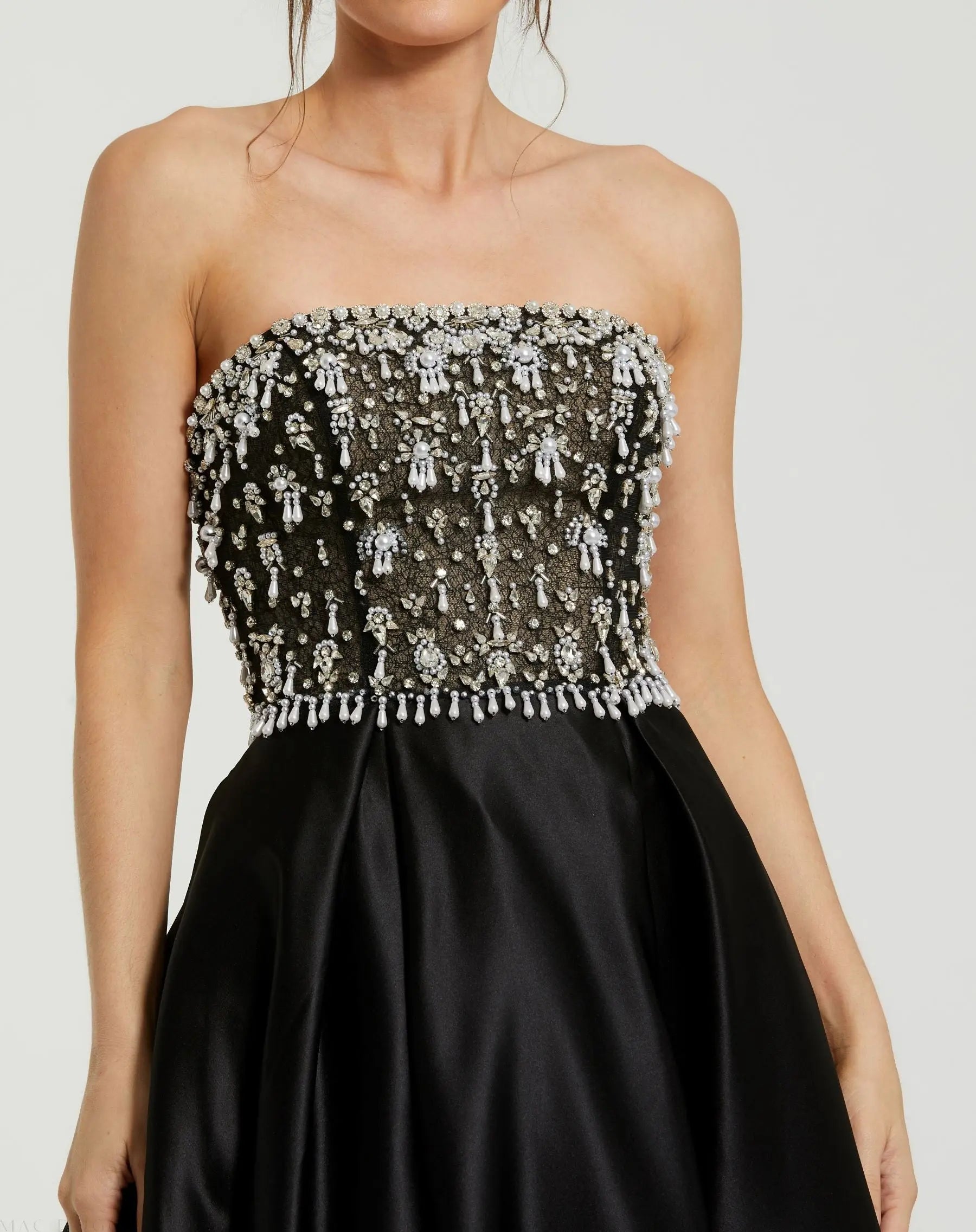 Black Strapless Embellished Top Satin Ball Gown-Myartka