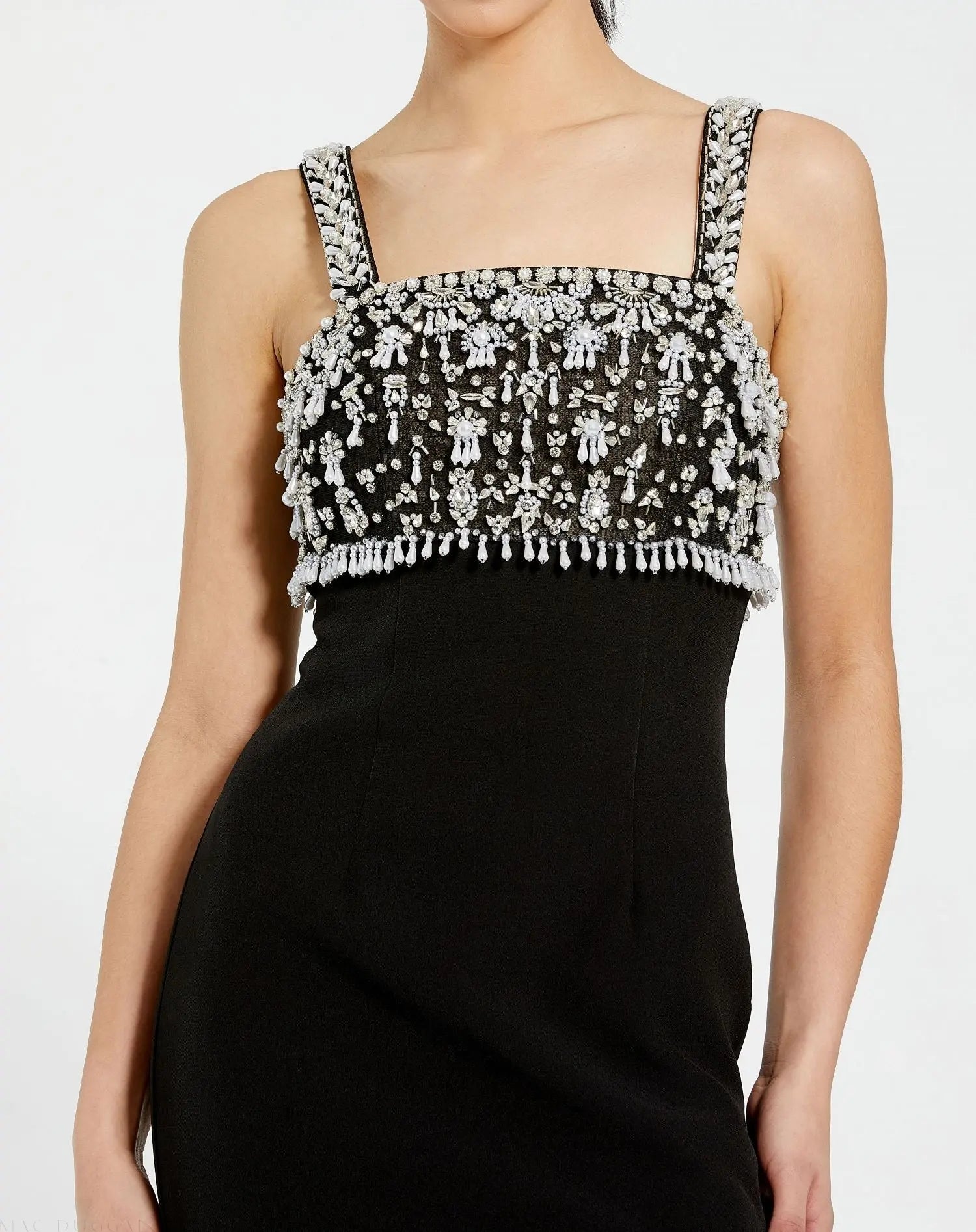 Black Wide Strap Embellished Top Midi Dress-Myartka