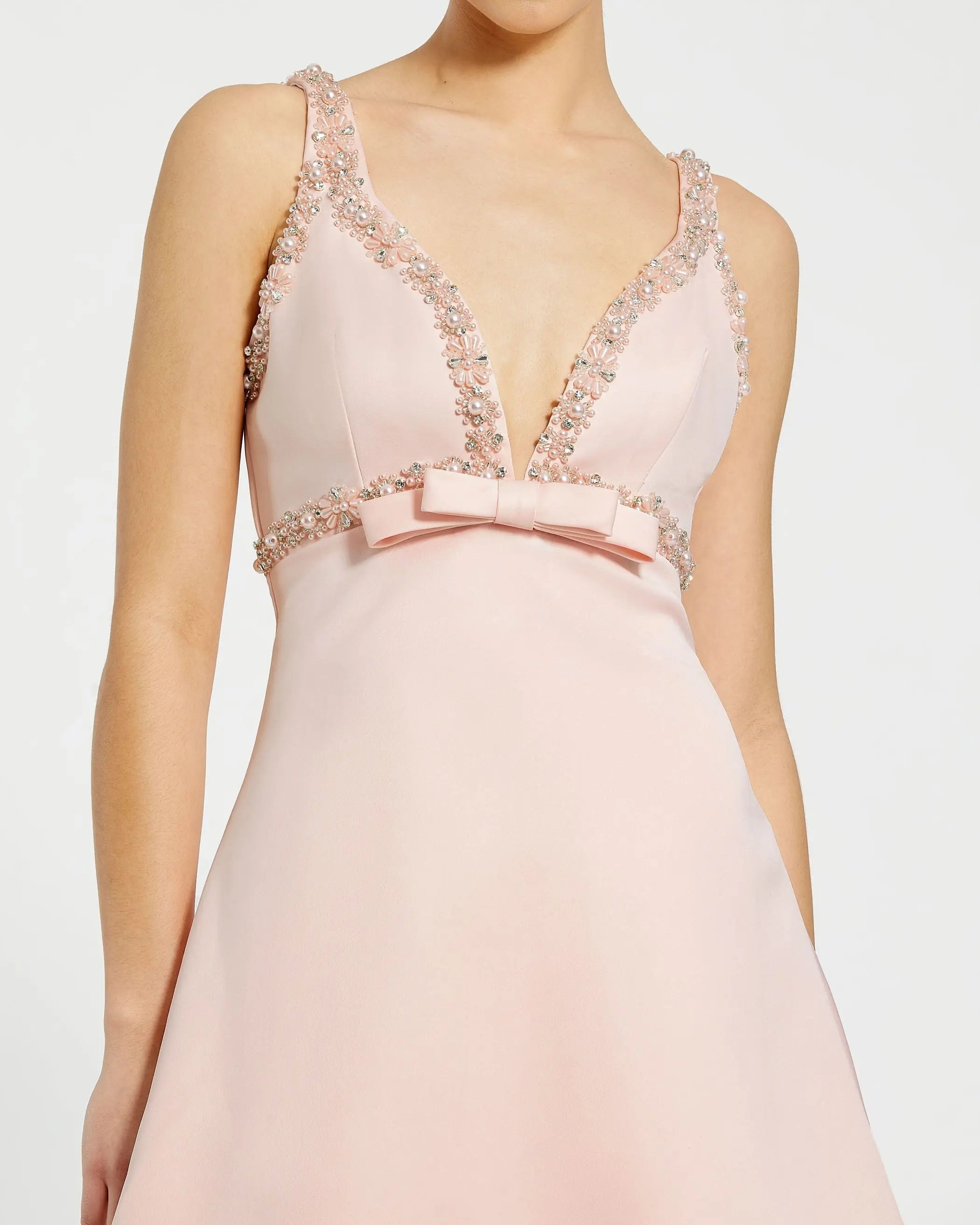 Pink Hand Beaded Detail A-Line Mini Dress-Myartka