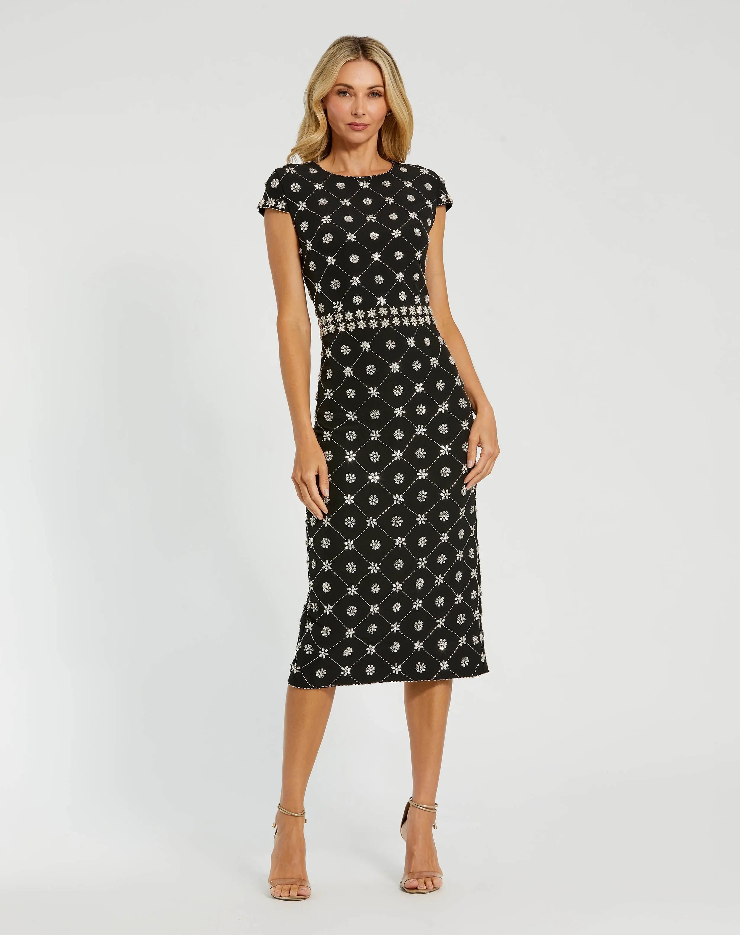 Black Hand Embellished High Neck Midi Dress-Myartka