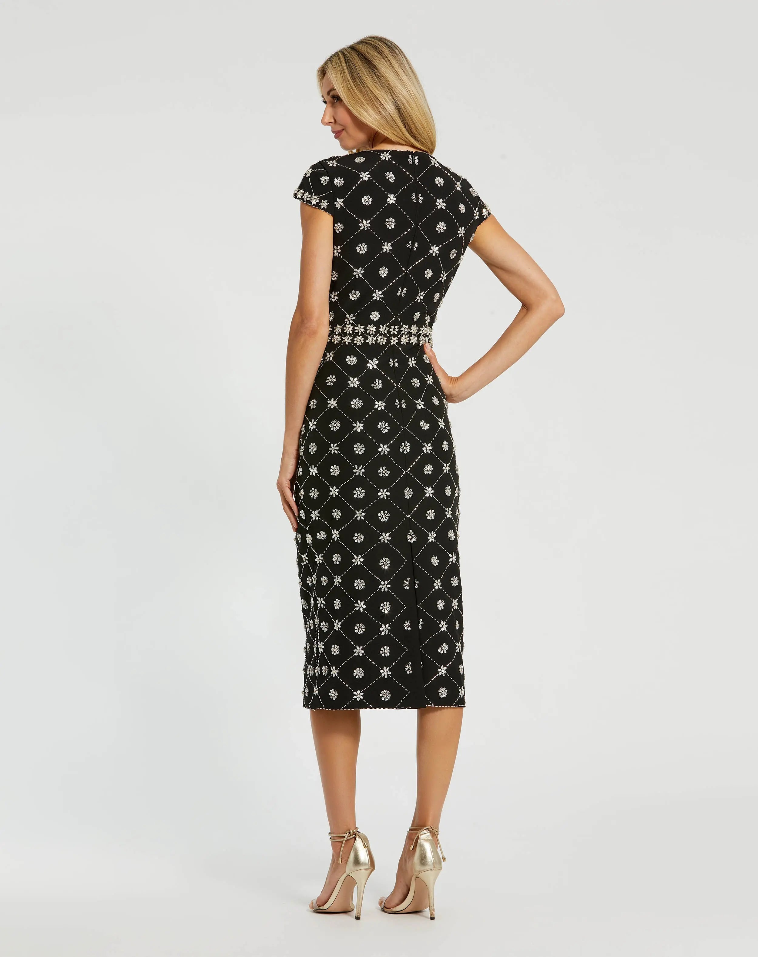 Black Hand Embellished High Neck Midi Dress-Myartka