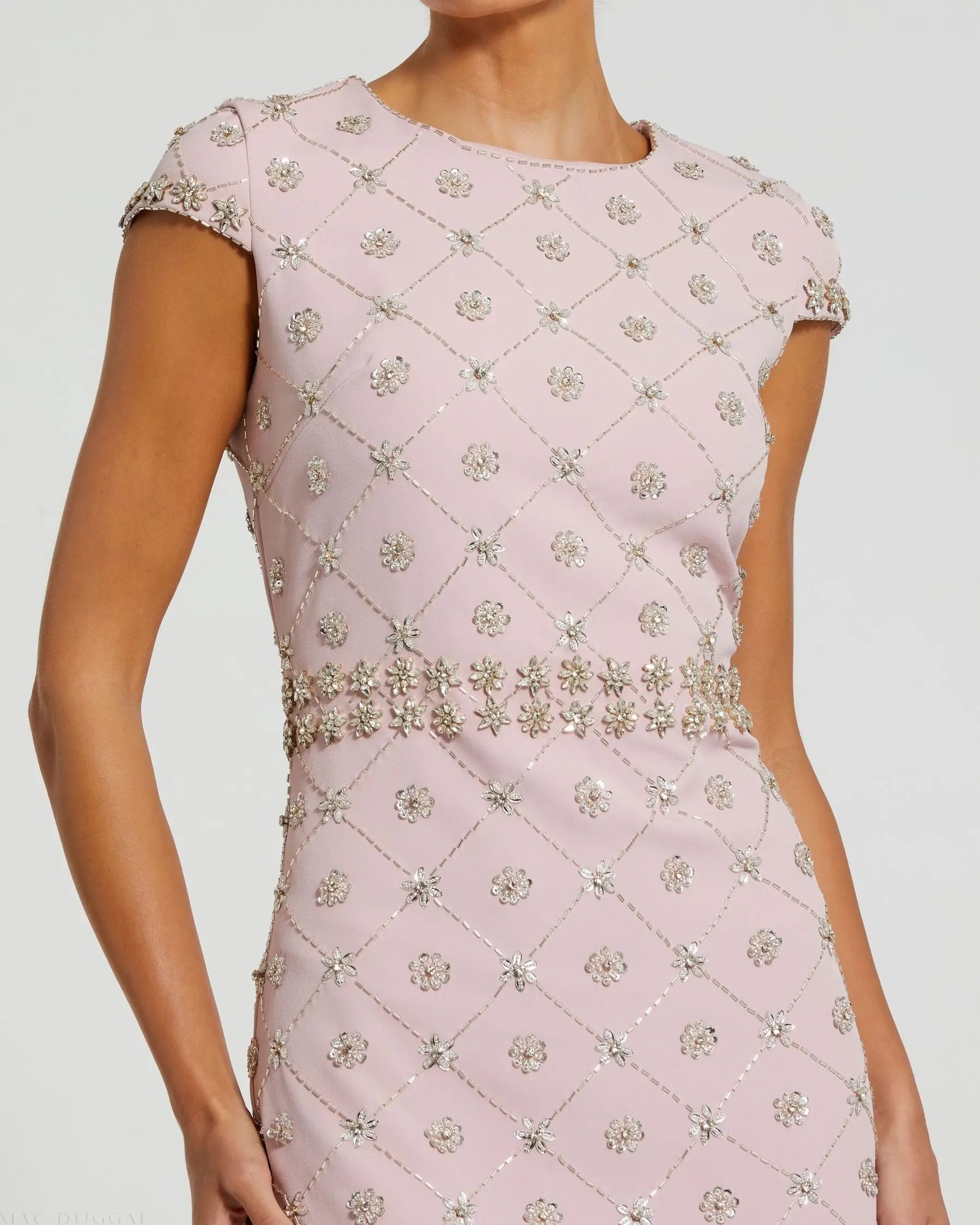 Pink Hand Embellished High Neck Midi Dress-Myartka