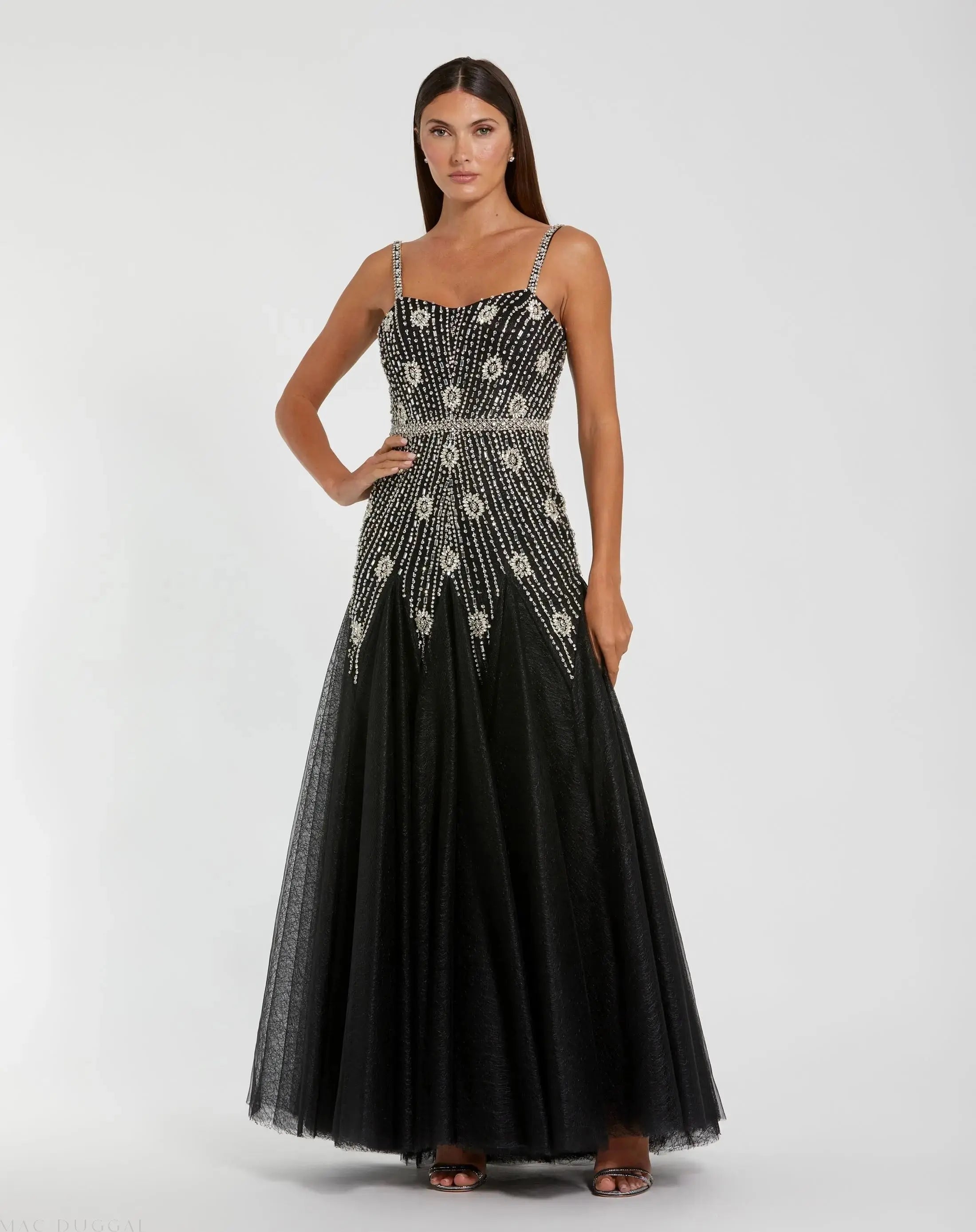 Slim Strap Embellished Bustier Gown-Myartka