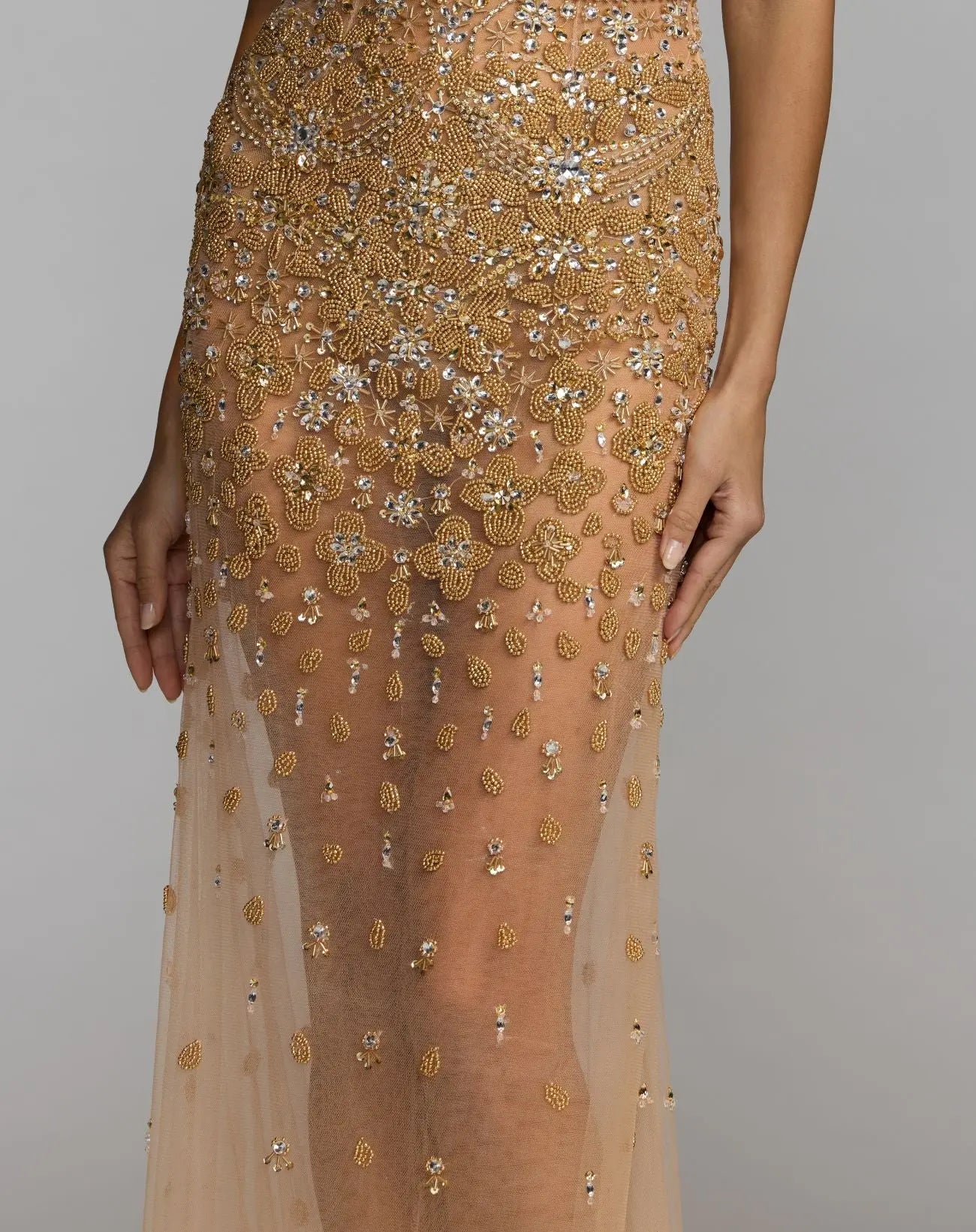 Gold Hand Embellished Open Back Halter Gown-Myartka
