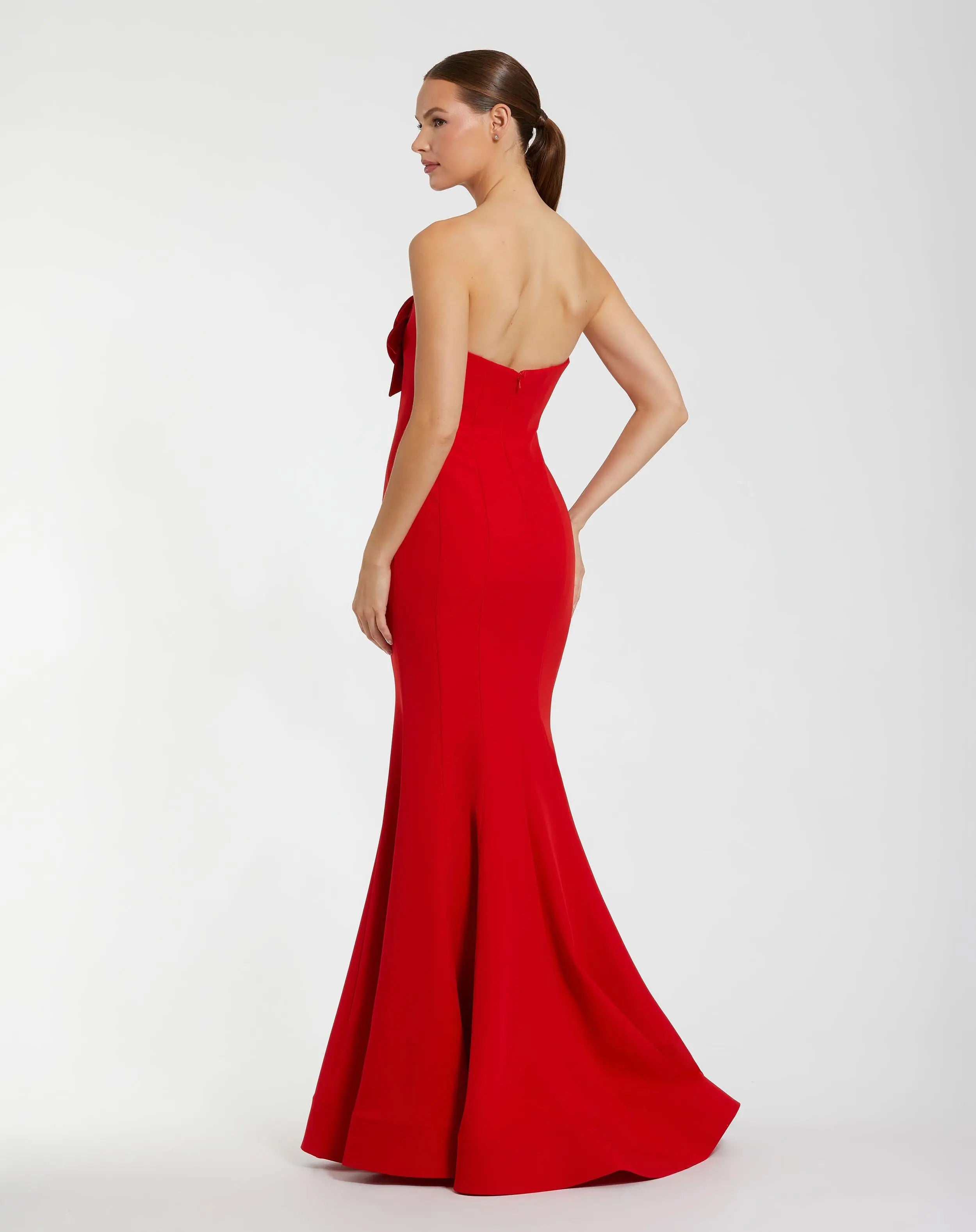 Red Strapless Mermaid Gown With 3D Flowers-Myartka