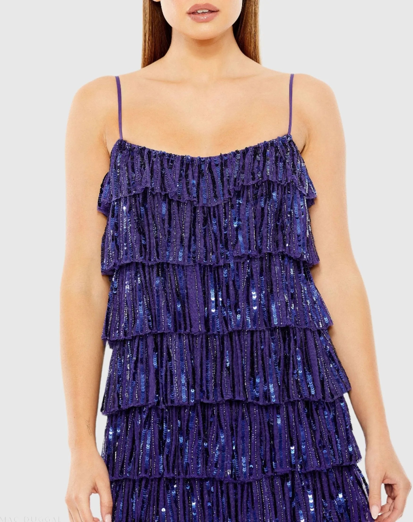Blue Beaded Strap Sequin Ruffle Mini Dress - FINAL SALE-Myartka