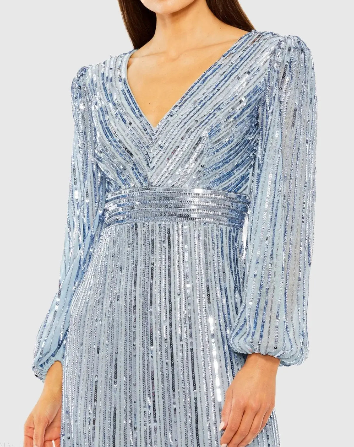 Blue A-Line V-Neck Sequin Ruffle Dress-Myartka