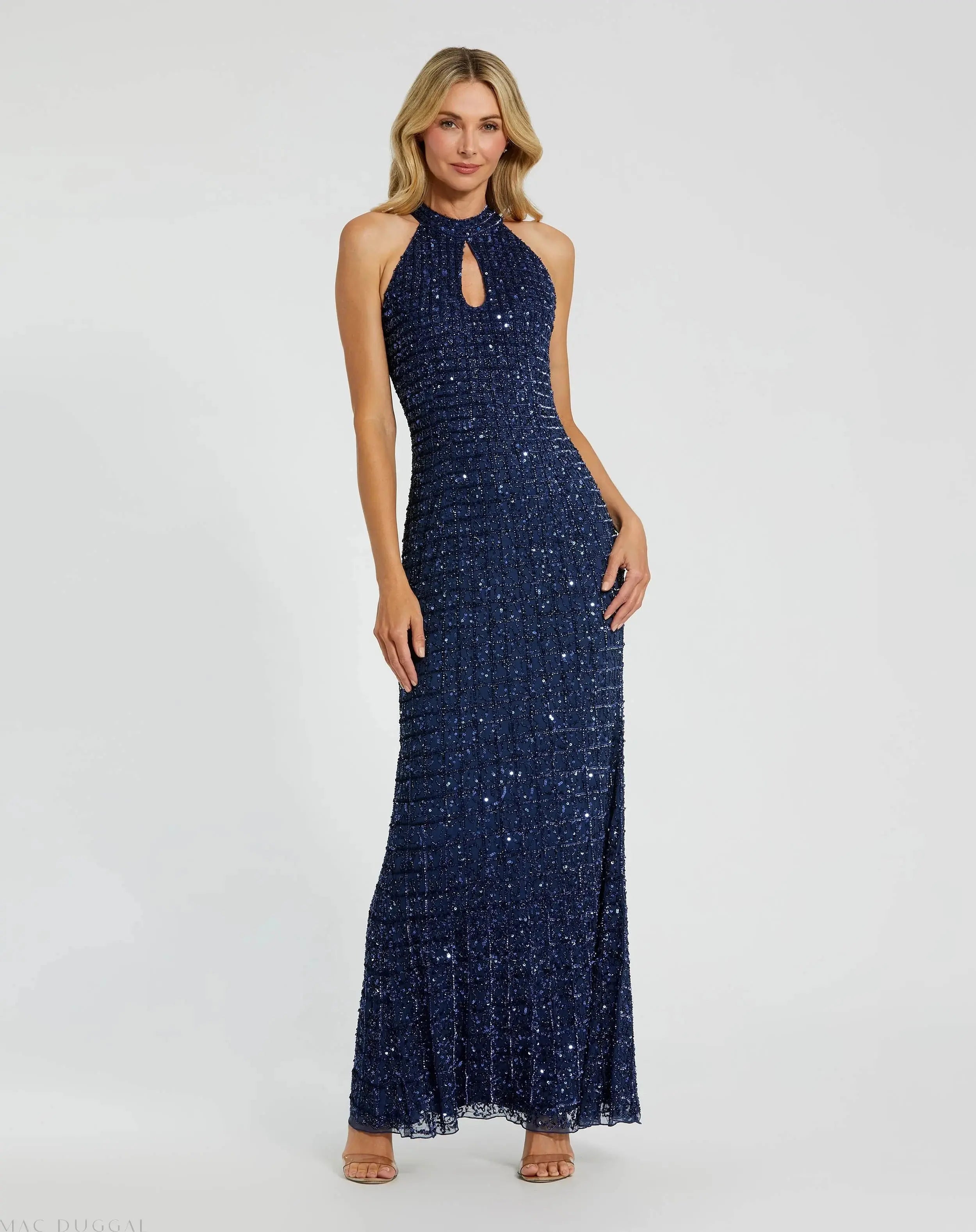 Embellished Halter Neck Keyhole Gown-Myartka