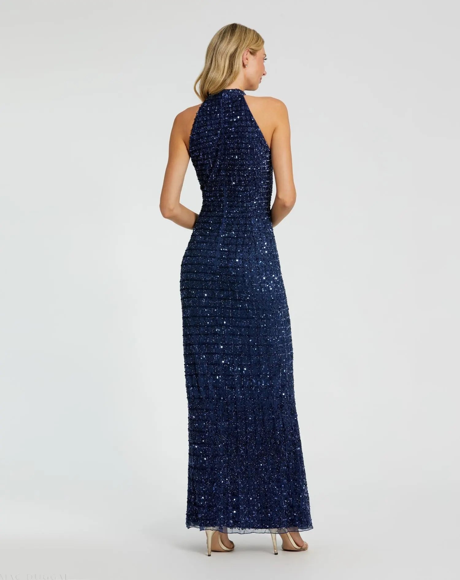 Navy Embellished Halter Neck Keyhole Gown-Myartka