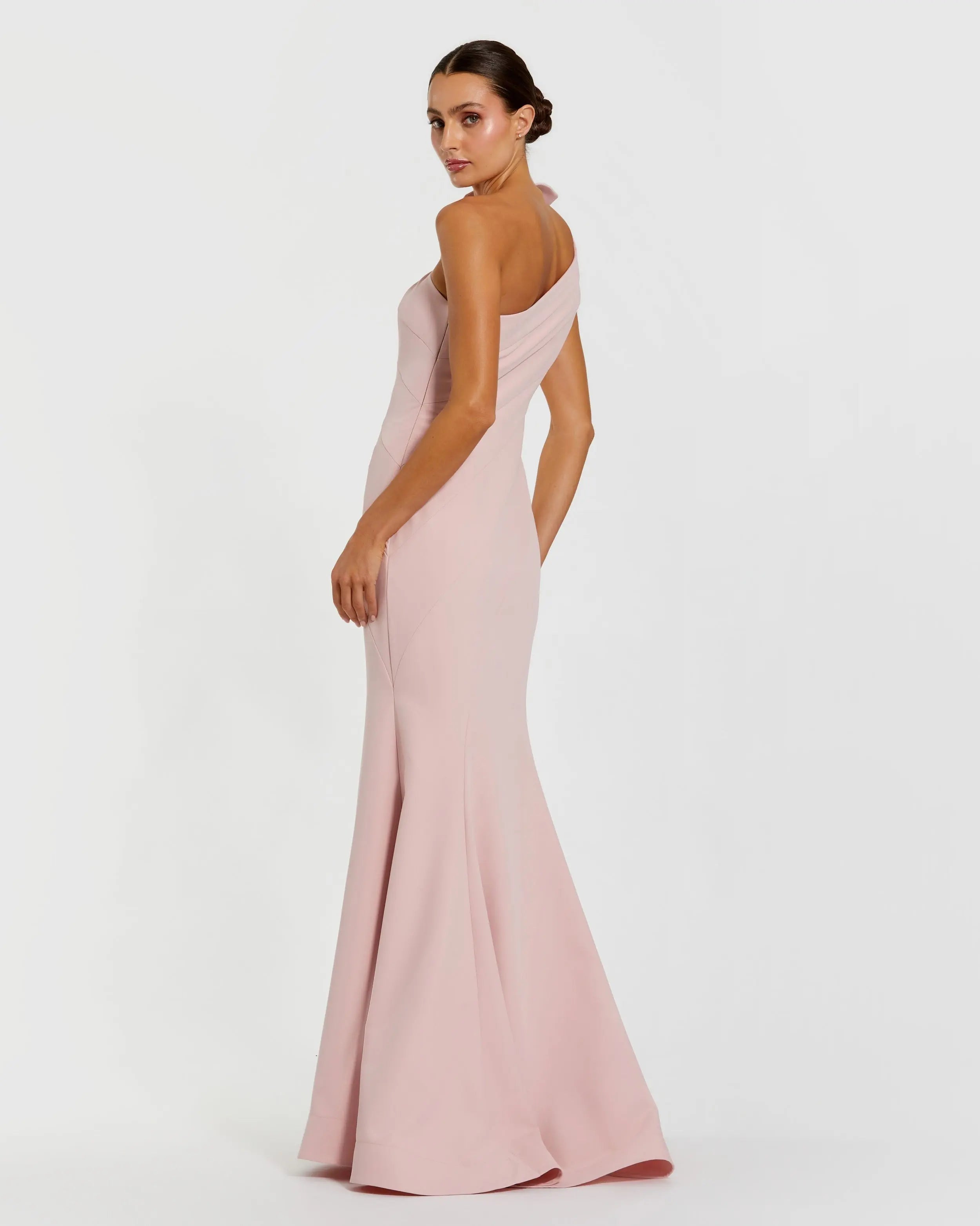 Pink One Shoulder Mermaid Gown With 3D Flower-Myartka