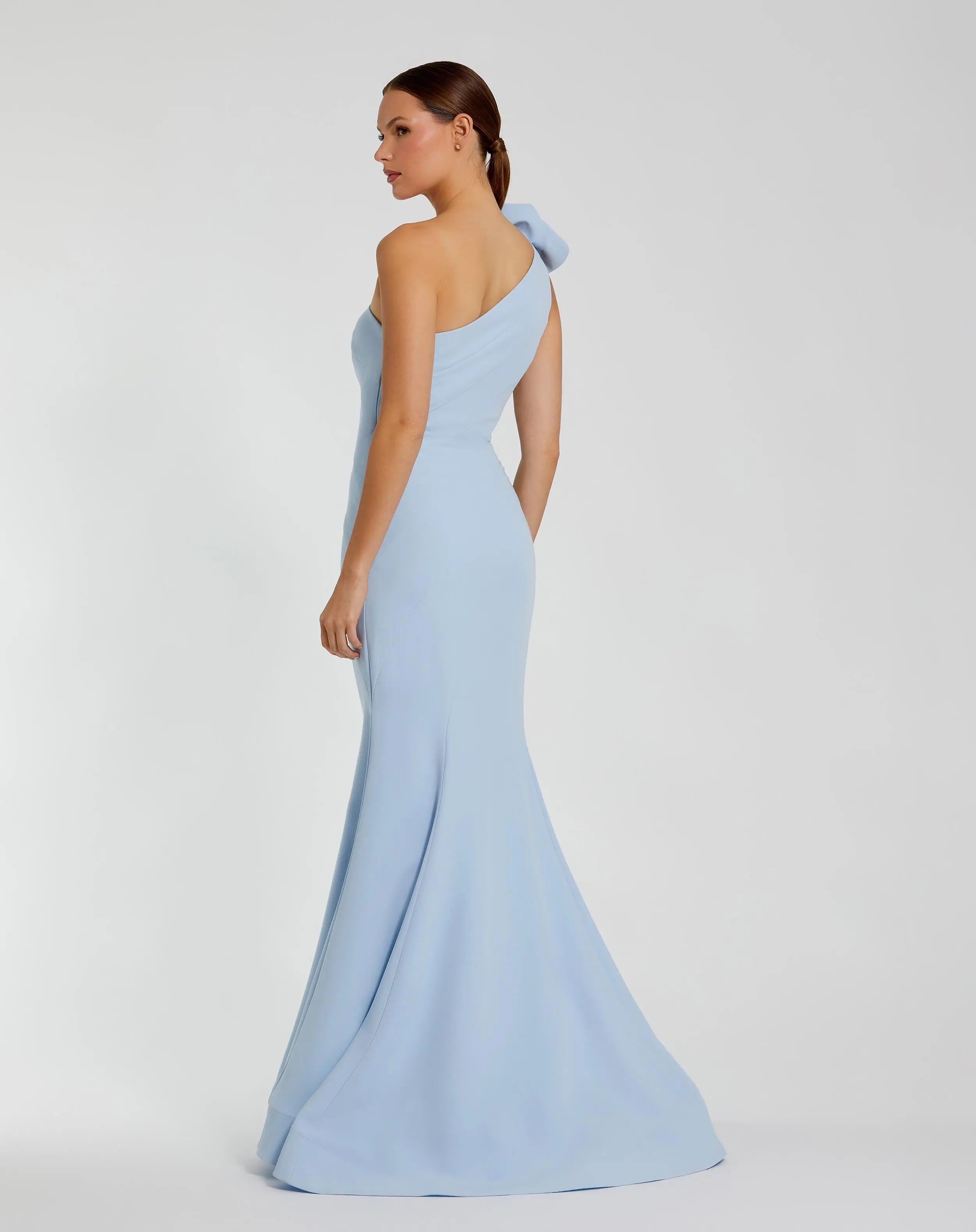 Blue One Shoulder Mermaid Gown With 3D Flower-Myartka