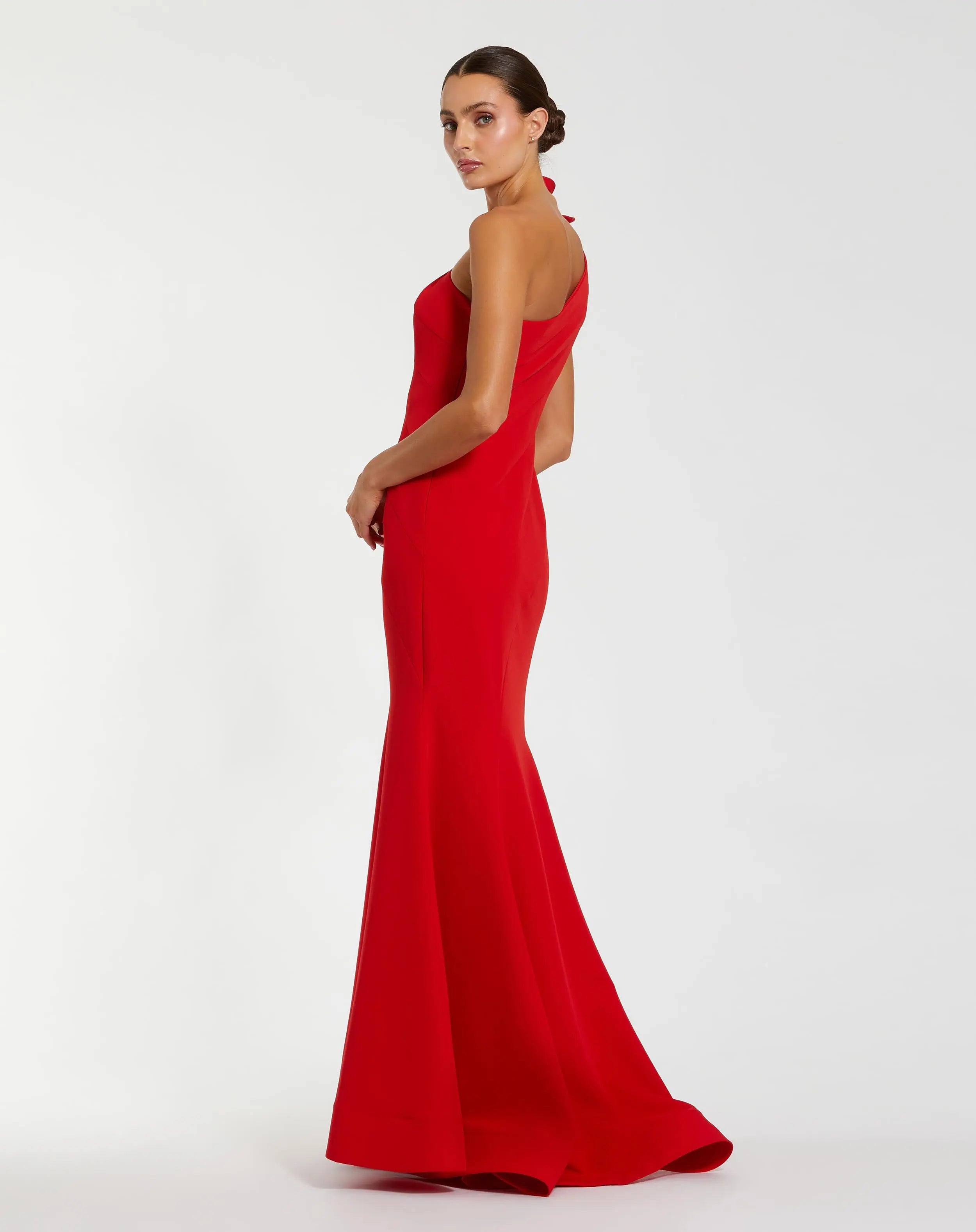 Red One Shoulder Mermaid Gown With 3D Flower-Myartka