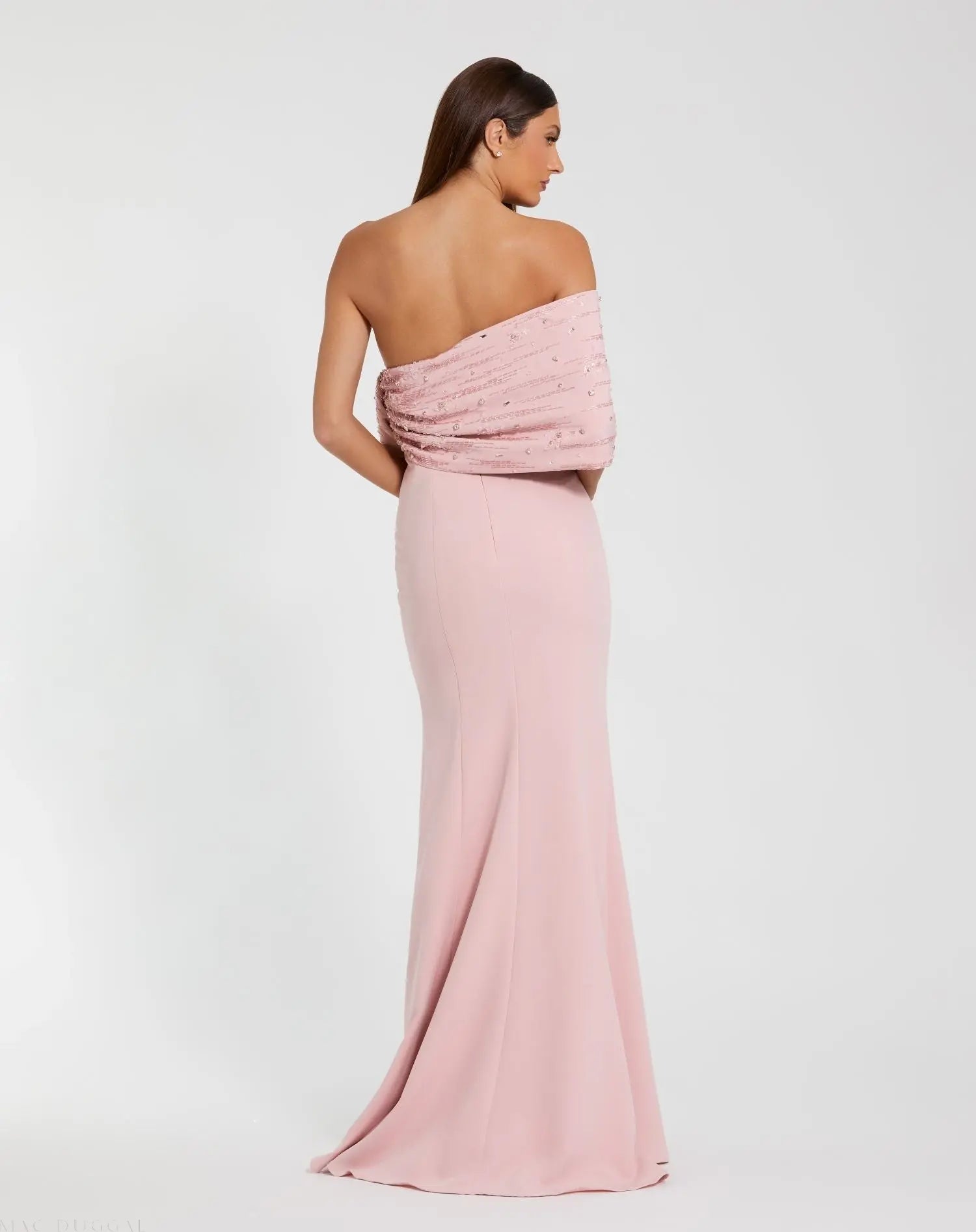 Pink Beaded Off-the-Shoulder Satin Trumpet Gown-Myartka