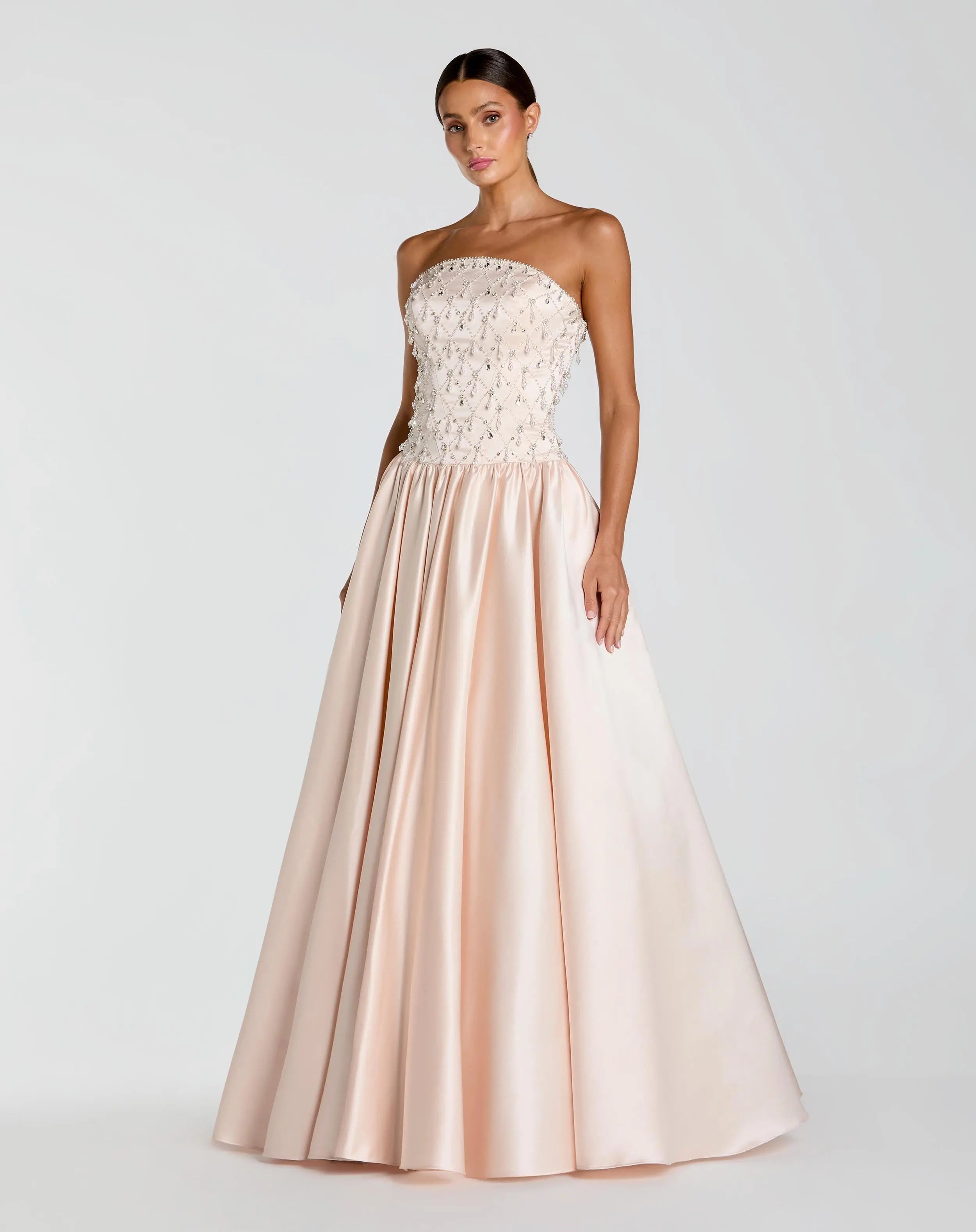 Light Pink Embellished Strapless Ball Gown-Myartka