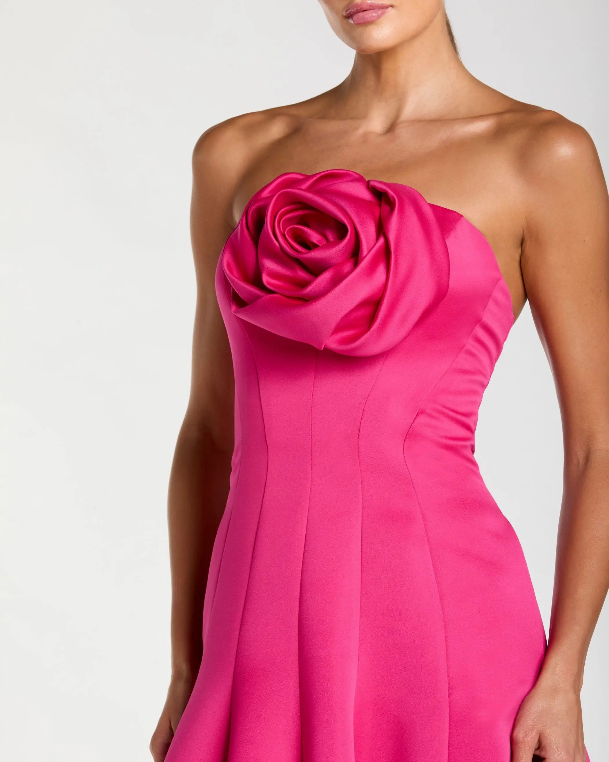 Pink Strapless Rosette Corset Ball Gown-Myartka