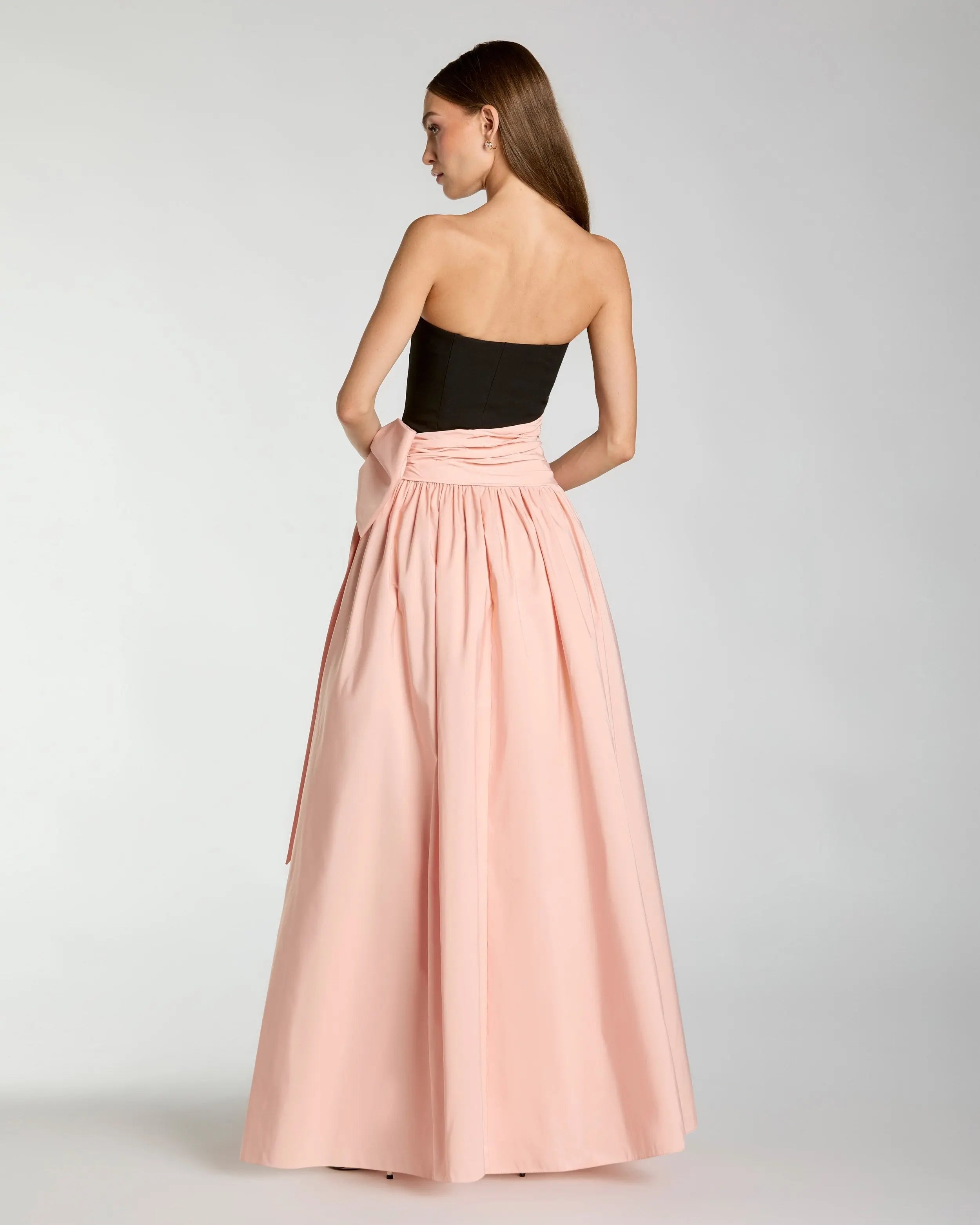 Black Pink Strapless Gown With Oversized Bow-Myartka