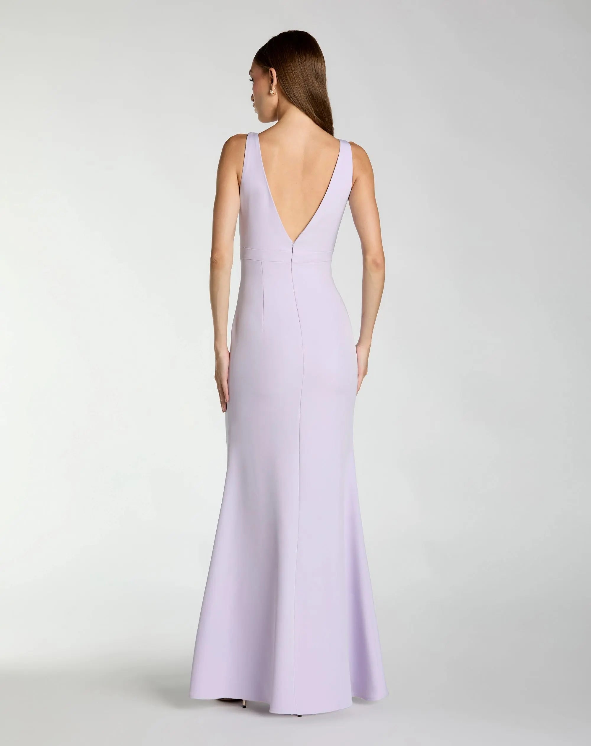 Purple Sleeveless V Neck Mermaid Gown With Bow-Myartka