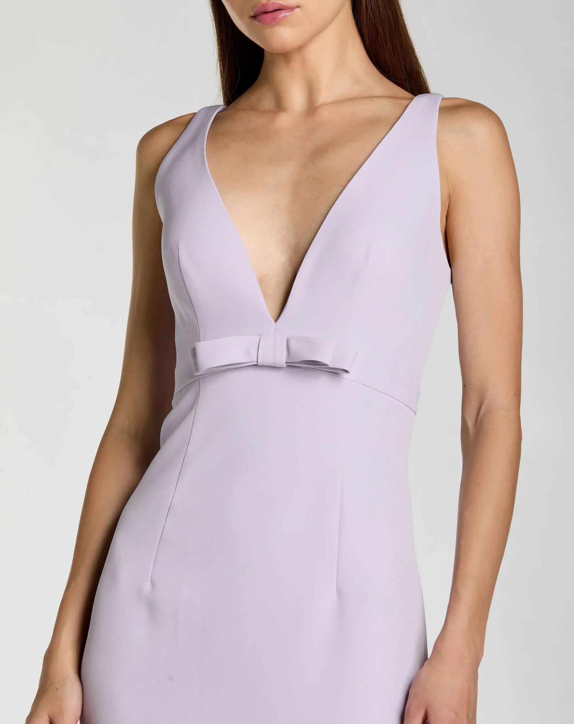 Purple Sleeveless V Neck Mermaid Gown With Bow-Myartka