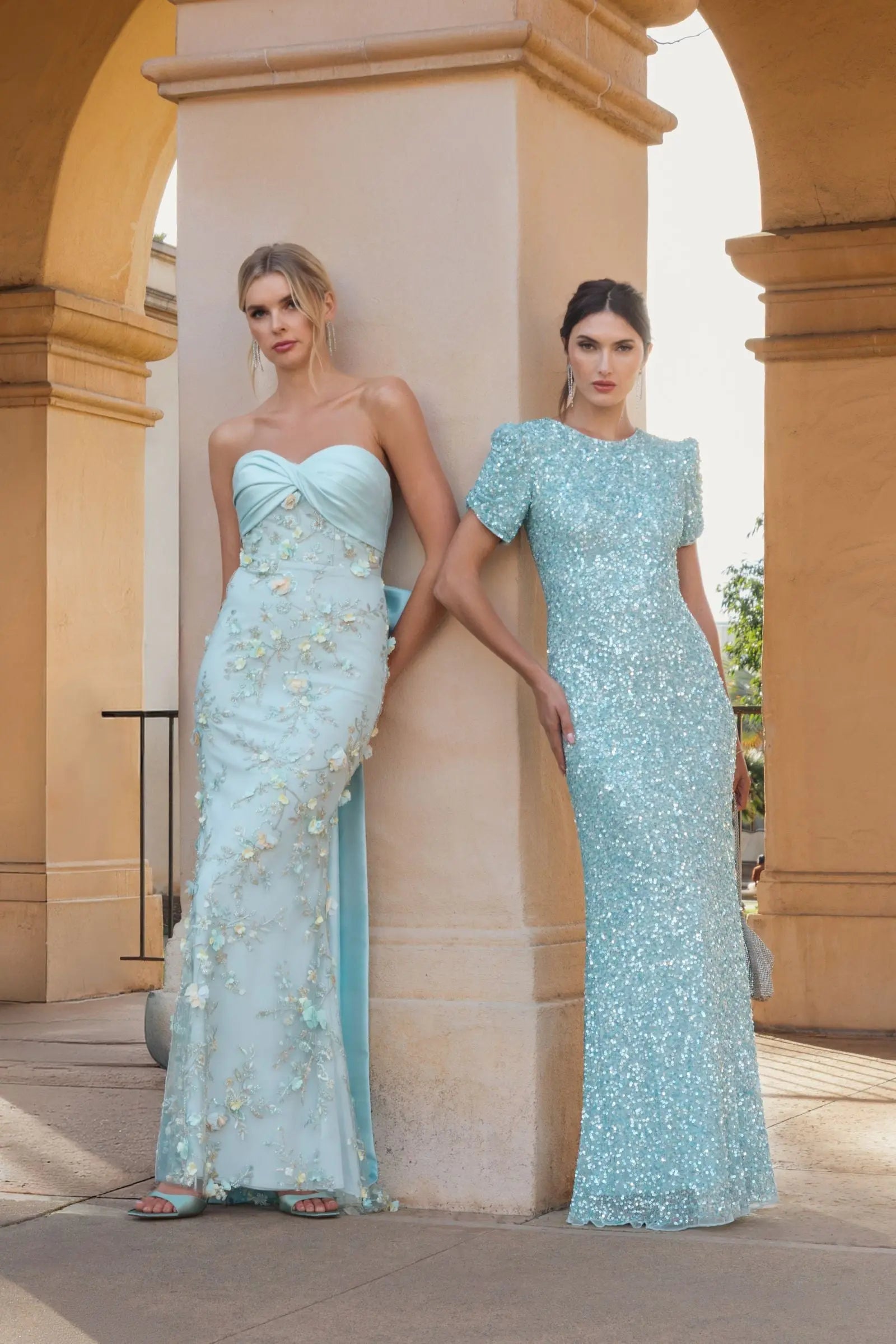 Blue Strapless Sweetheart Embellished Gown With Bow-Myartka