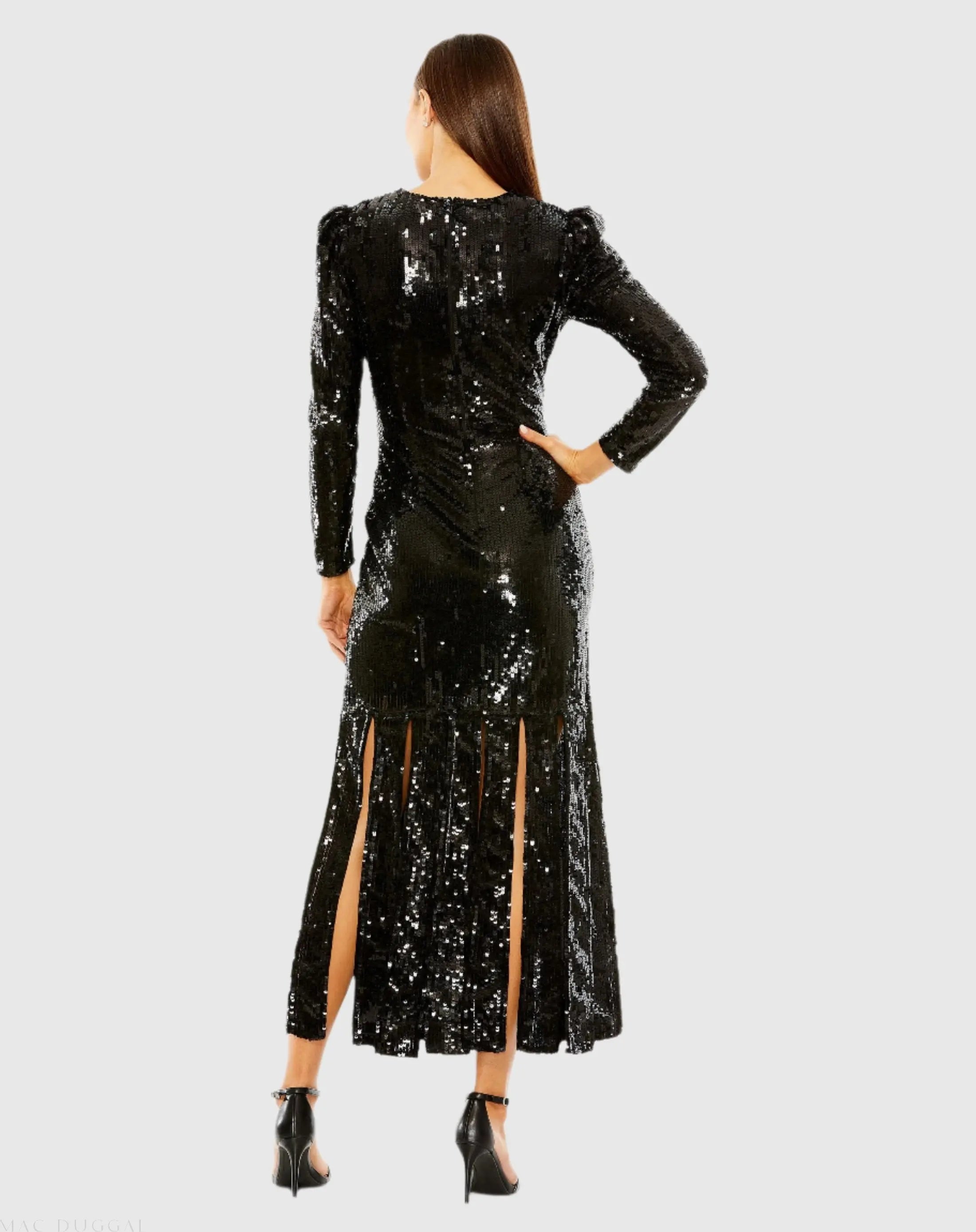Black Long Sleeve High Neck Carwash Panel Dress-Myartka