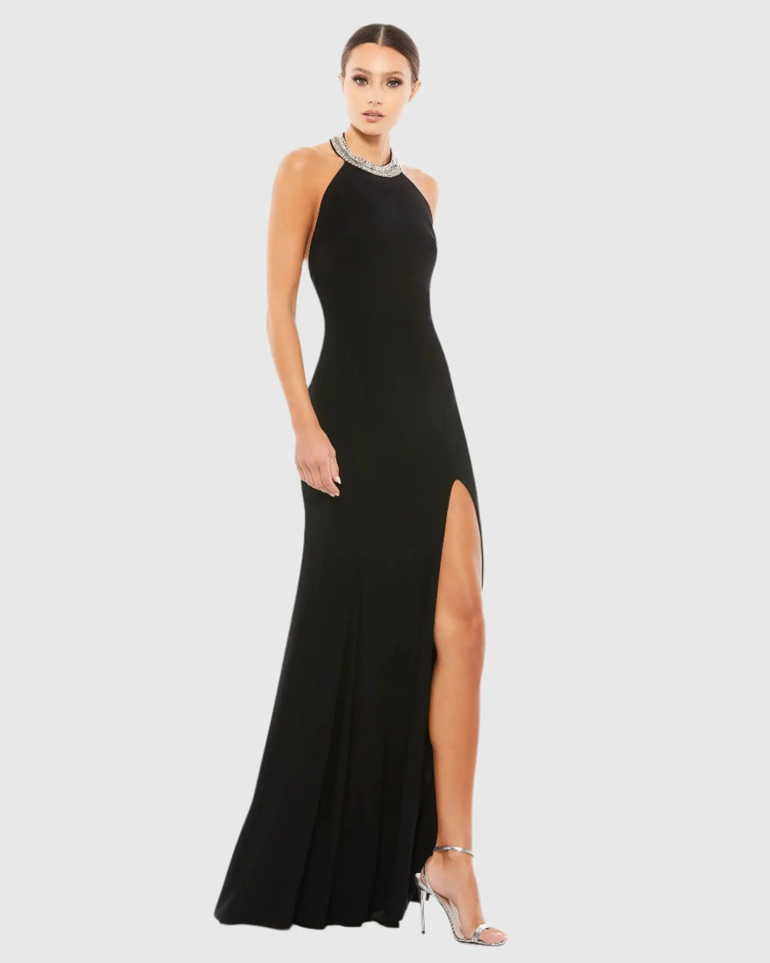 Beaded Halter Jersey Gown-Myartka
