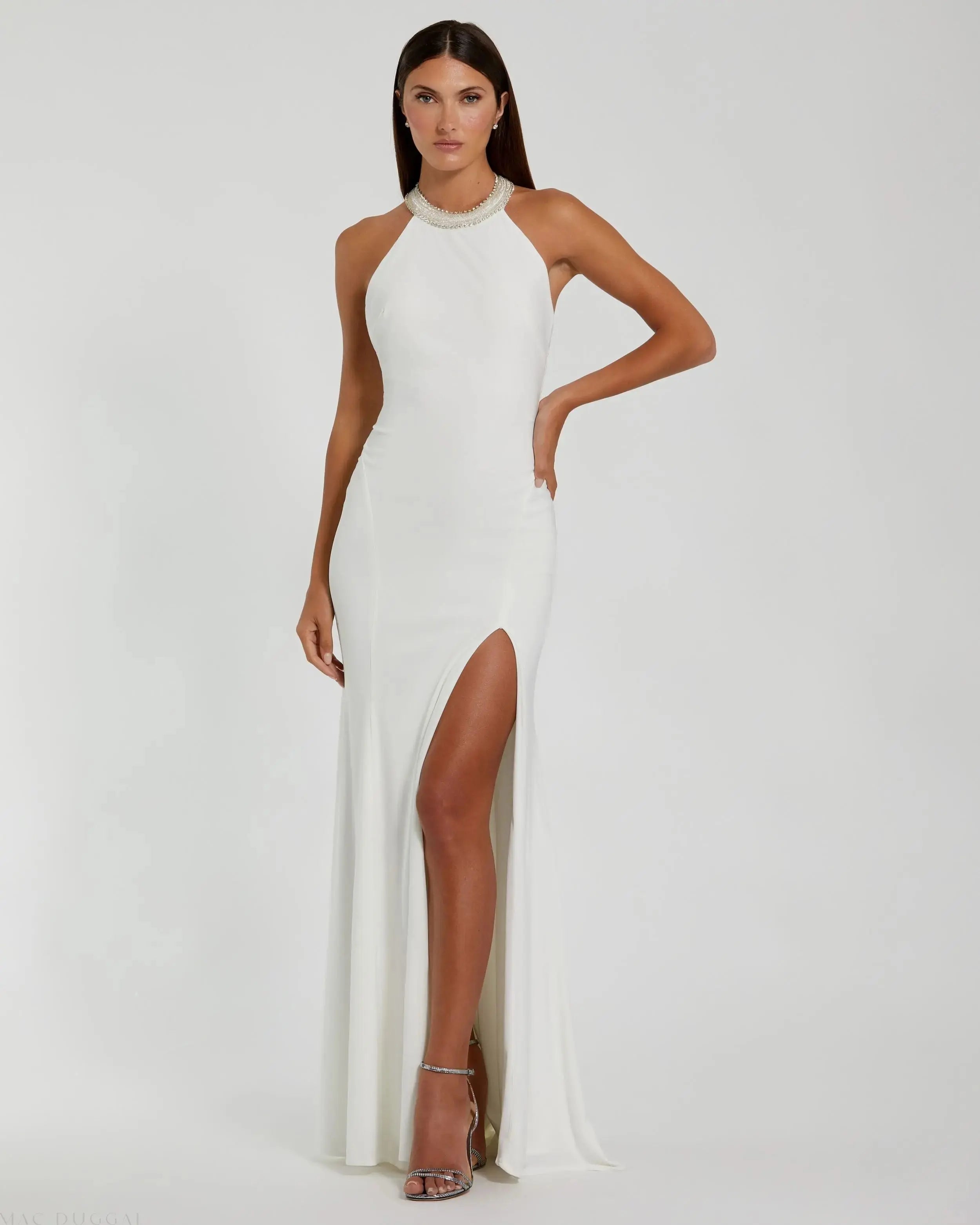 Beaded Halter Jersey Gown-Myartka